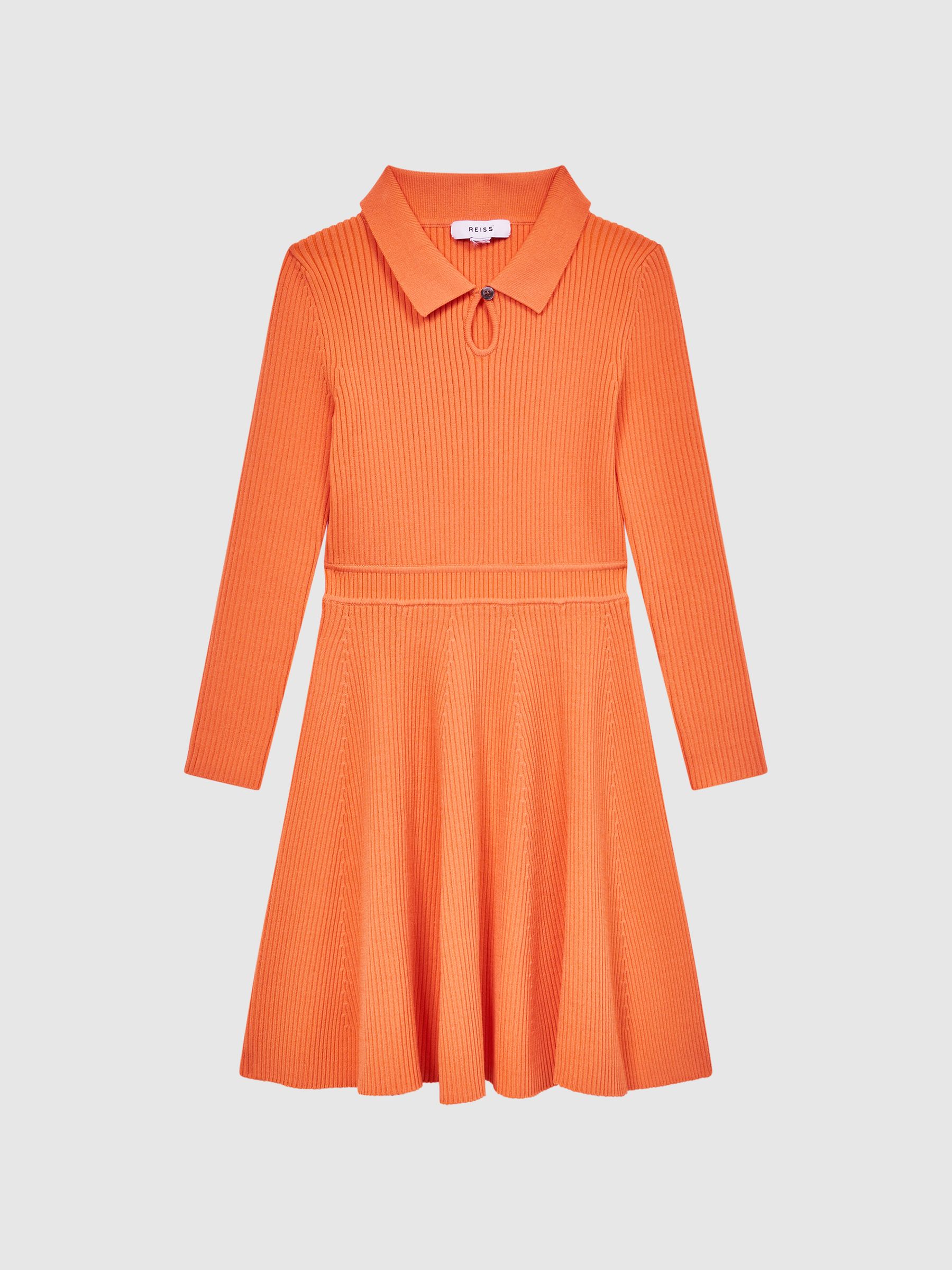 Knitted Fit and Flare Dress in Orange - Image 2 of 7 Knitted Fit and Flare Dress in Orange - Image 2 of 7