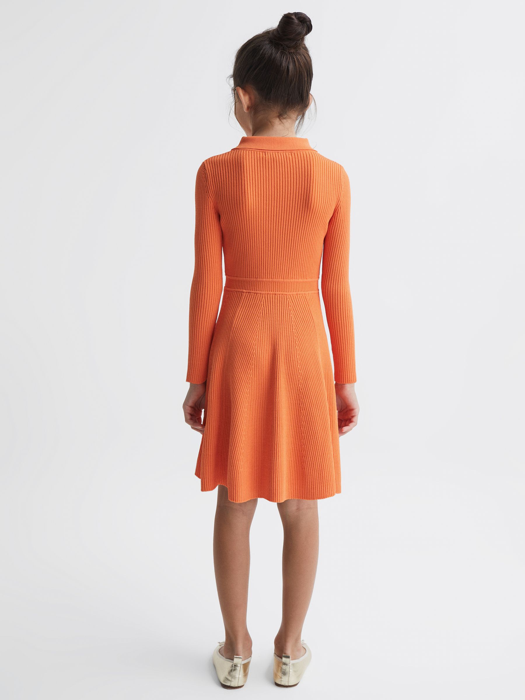 Knitted Fit and Flare Dress in Orange - Image 5 of 7