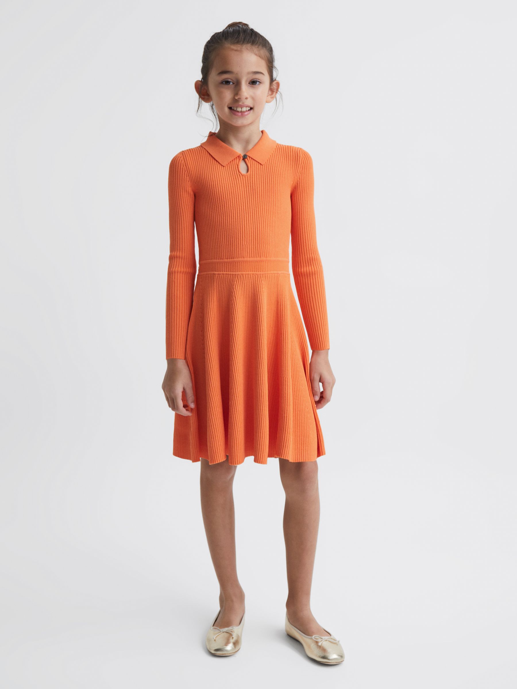 4-9 yrs Knitted Fit and Flare Dress in Orange - Image 1 of 7