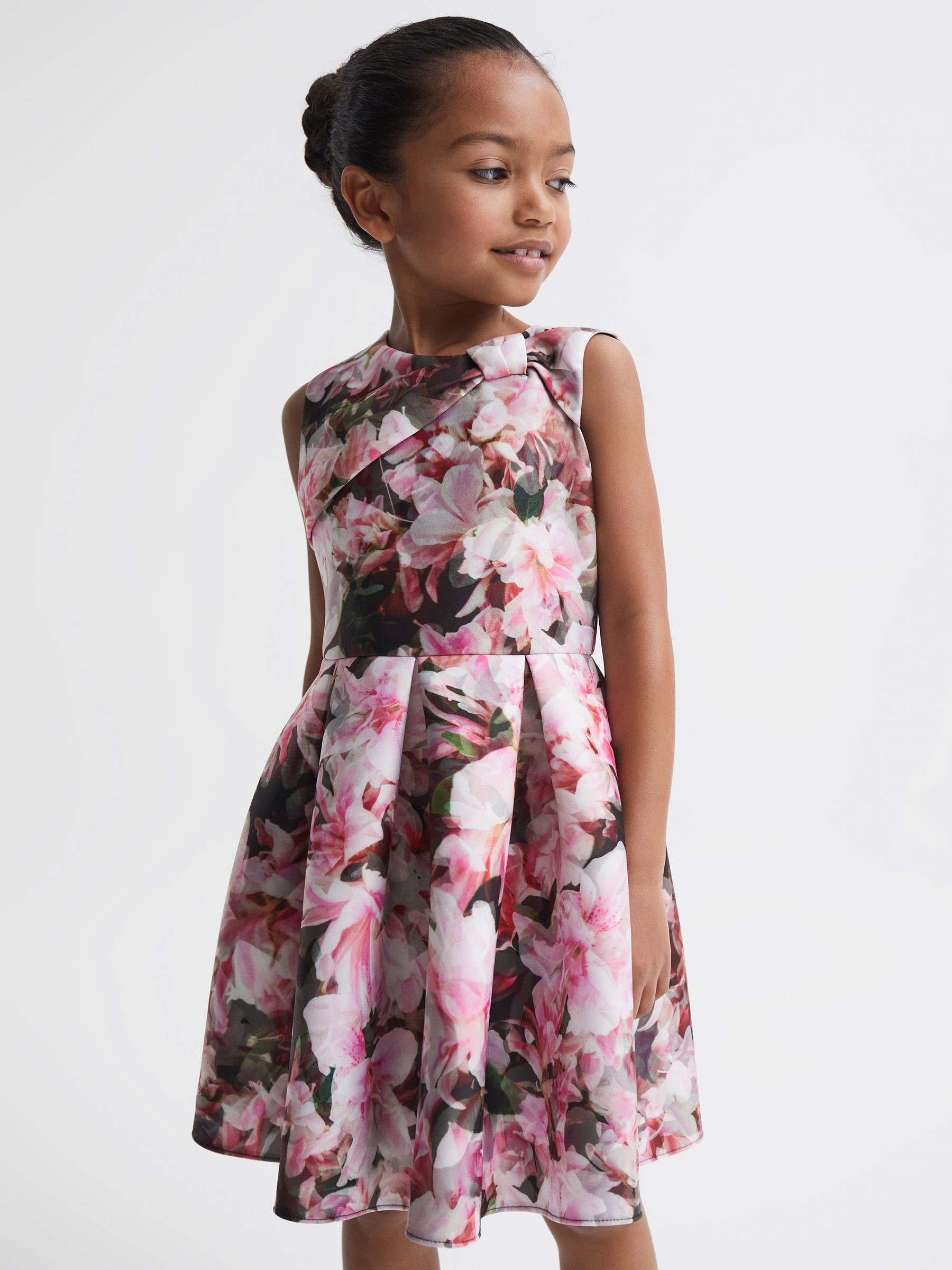 Scuba Floral Printed Dress in Pink Print - Image 1 of 6