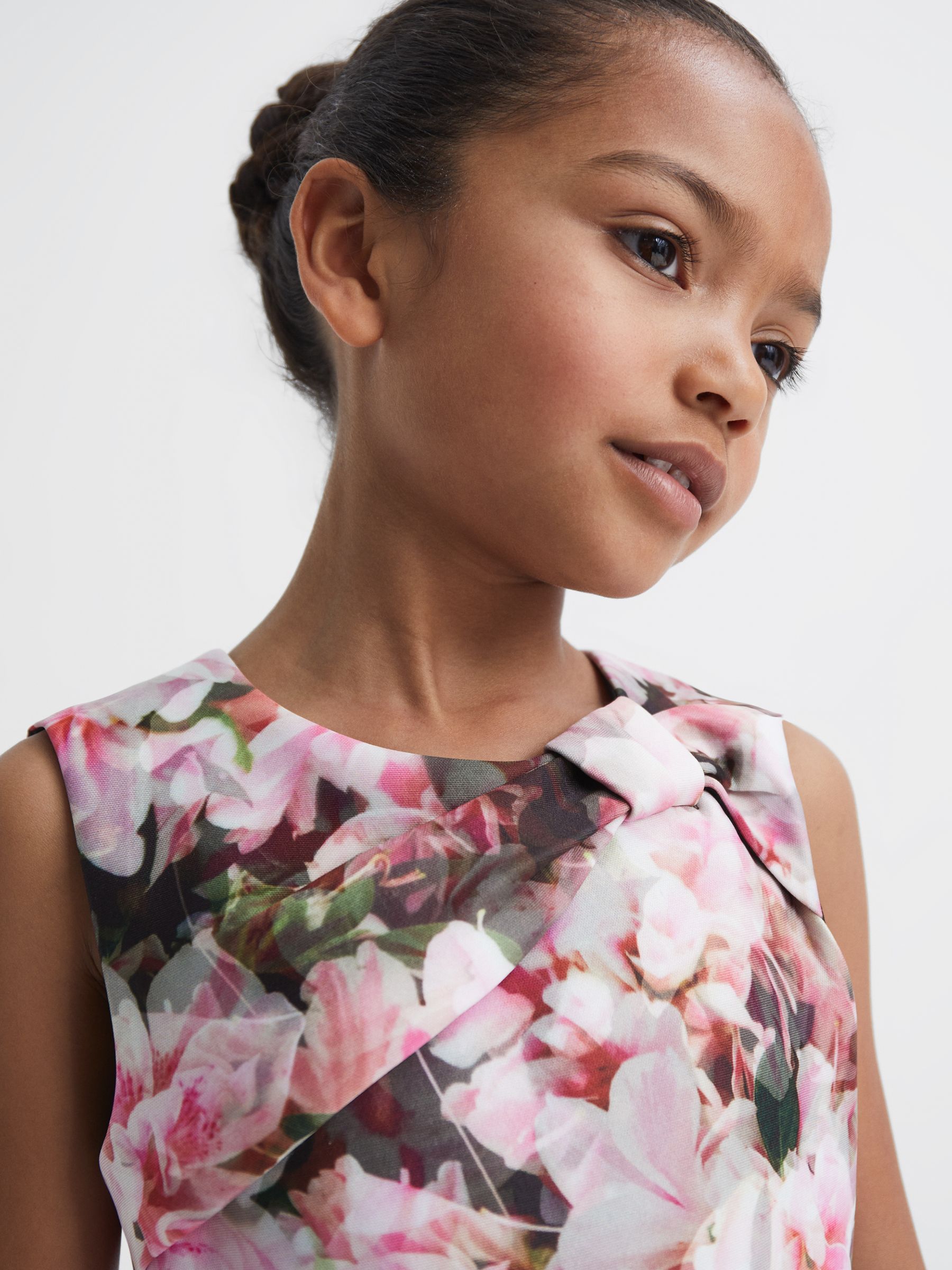 Scuba Floral Printed Dress in Pink Print - Image 4 of 6
