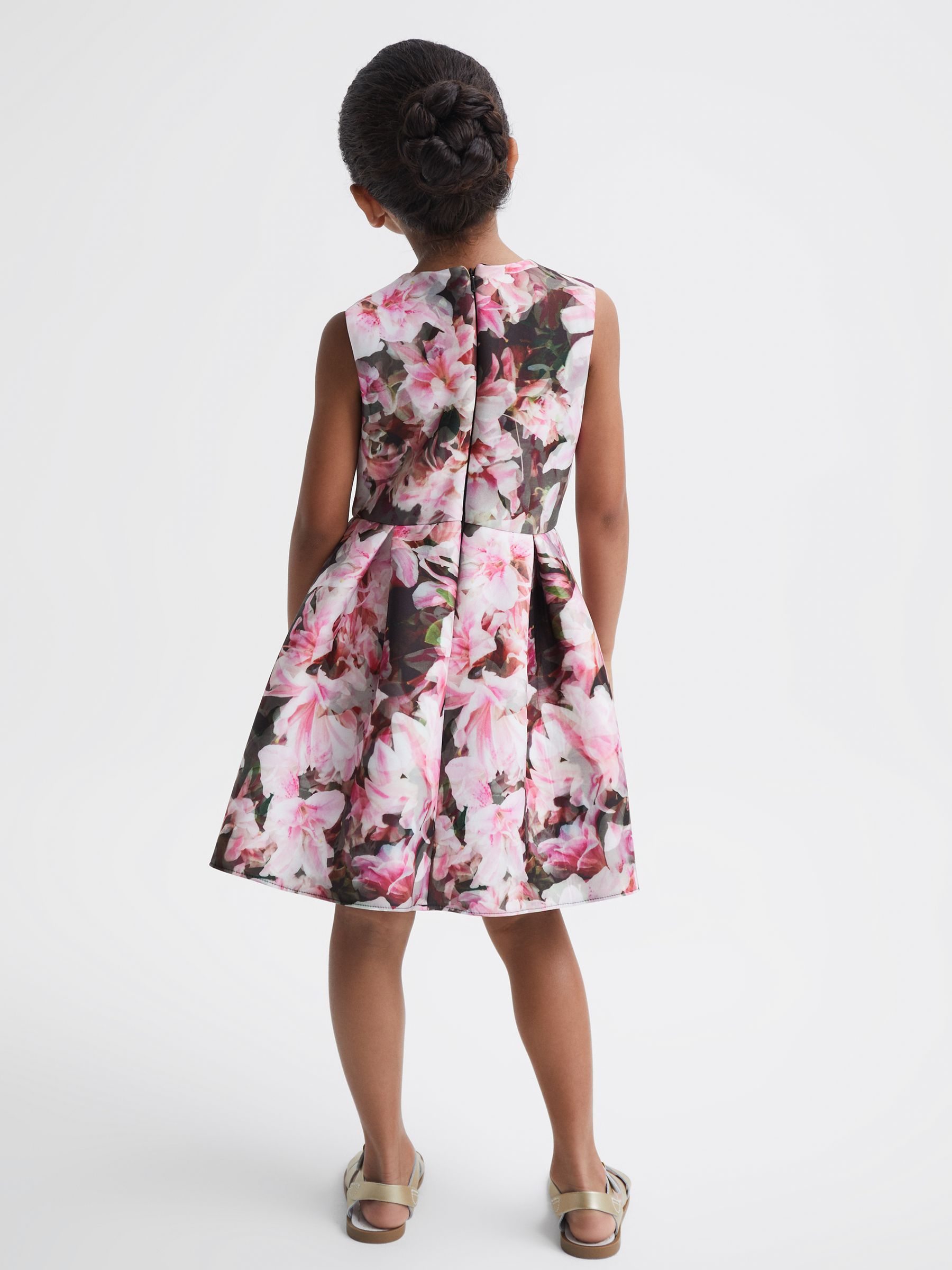 Scuba Floral Printed Dress in Pink Print - Image 5 of 6