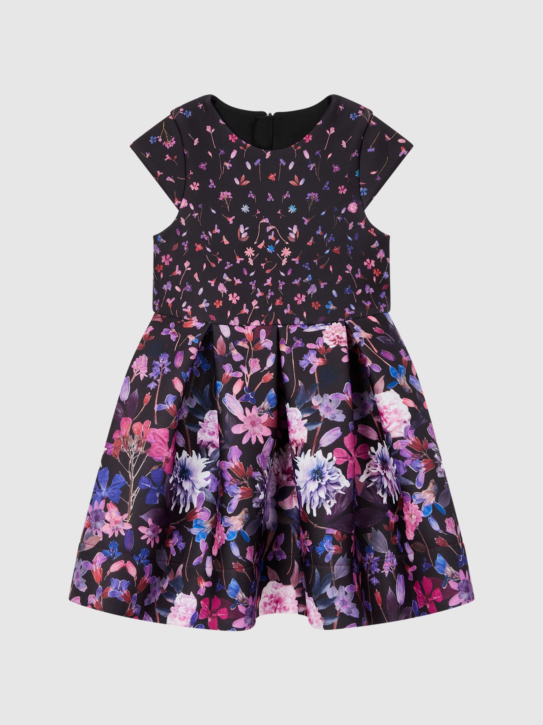 9-12 yrs Scuba Floral Printed Dress in Purple - Image 2 of 5