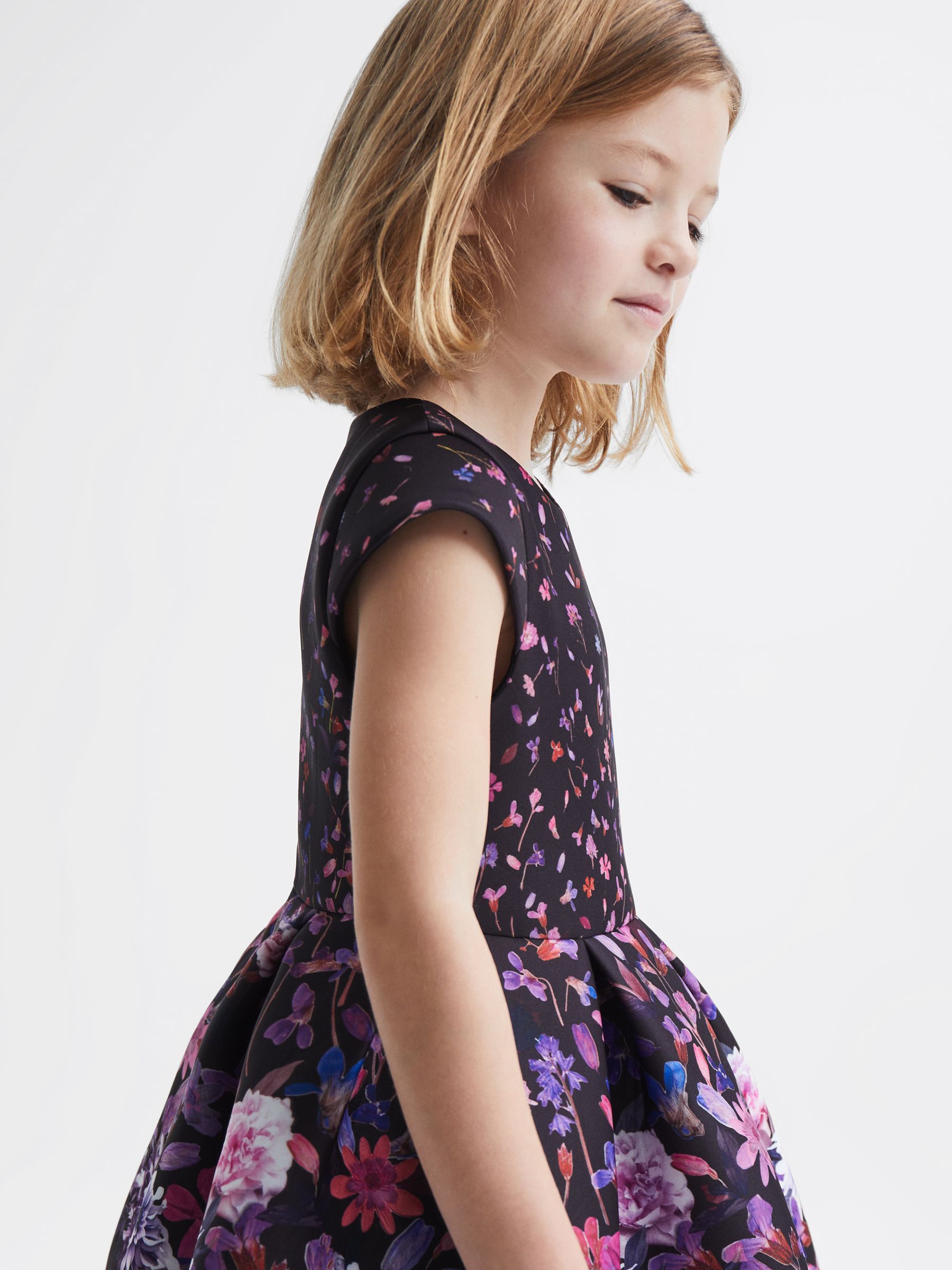 9-12 yrs Scuba Floral Printed Dress in Purple - Image 4 of 5