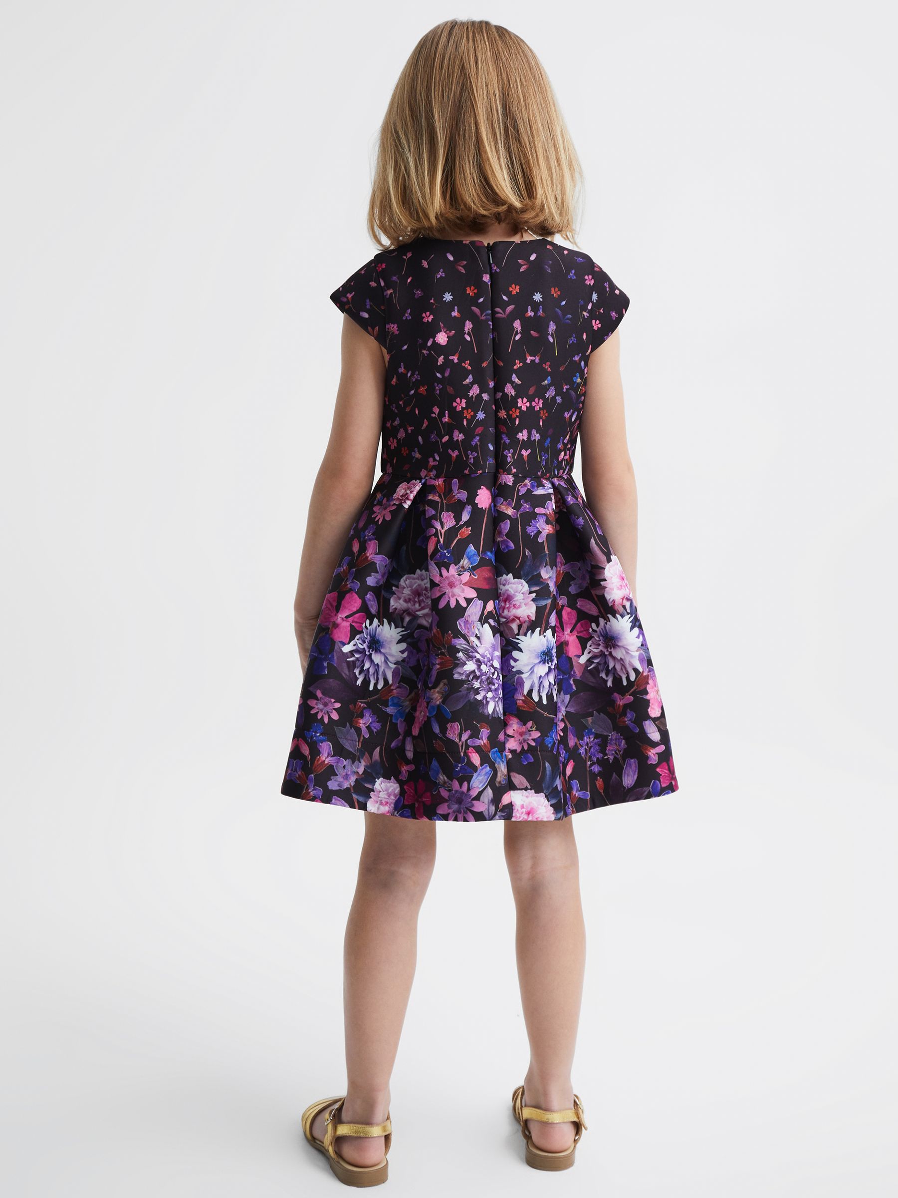 9-12 yrs Scuba Floral Printed Dress in Purple - Image 5 of 5