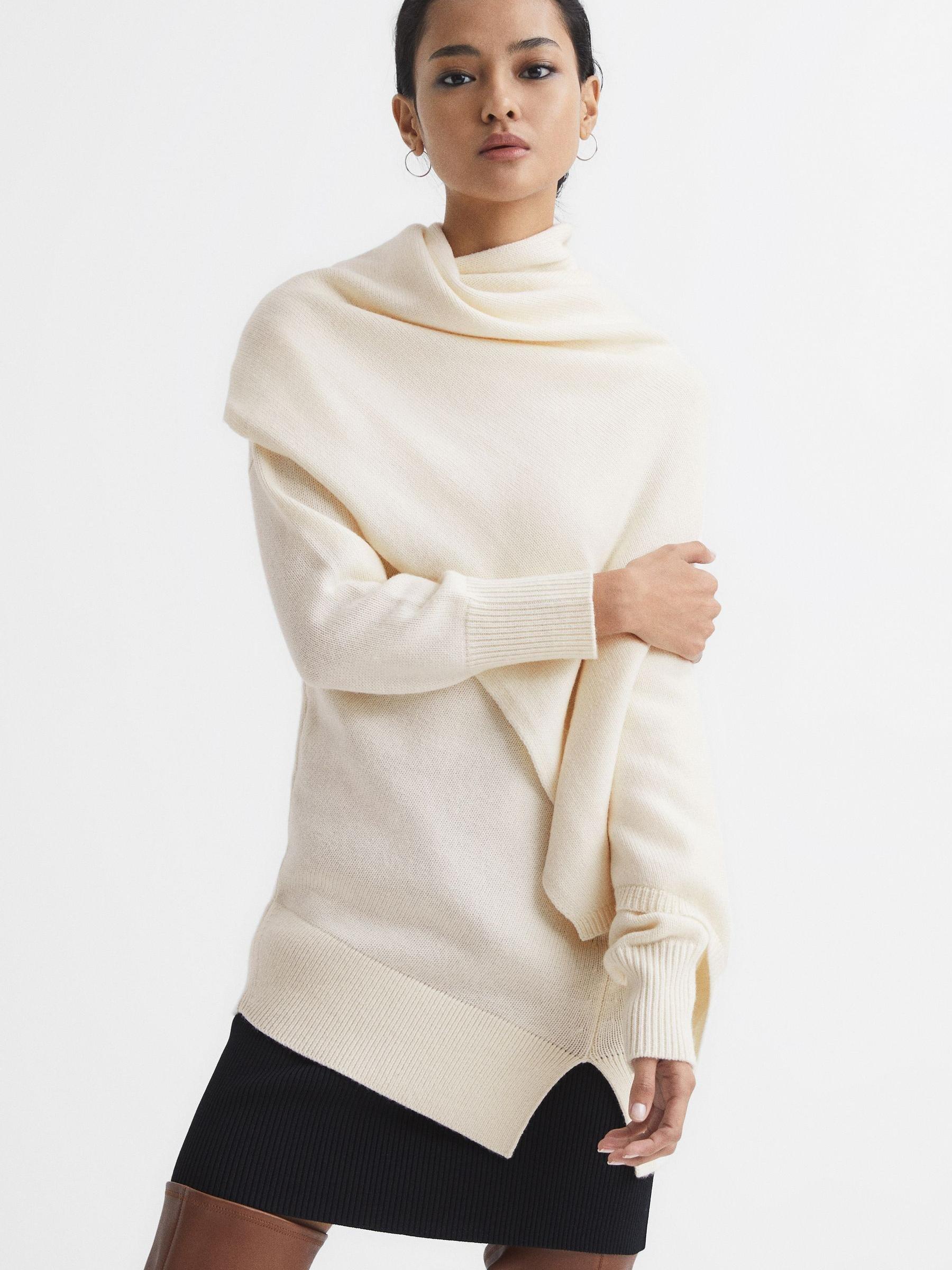 Shawl Collar Knitted Top in Cream - Image 1 of 6