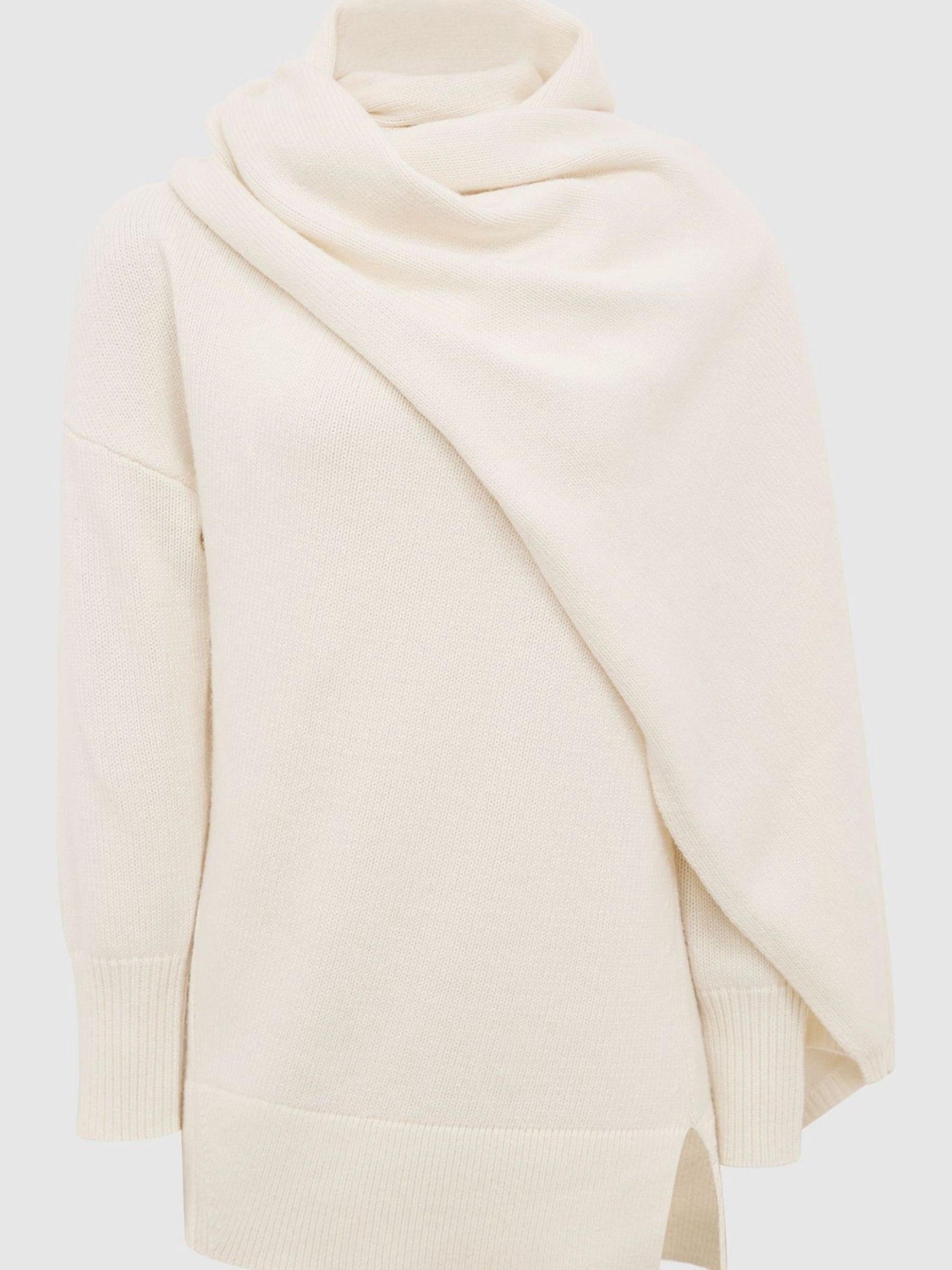 Shawl Collar Knitted Top in Cream - Image 2 of 6