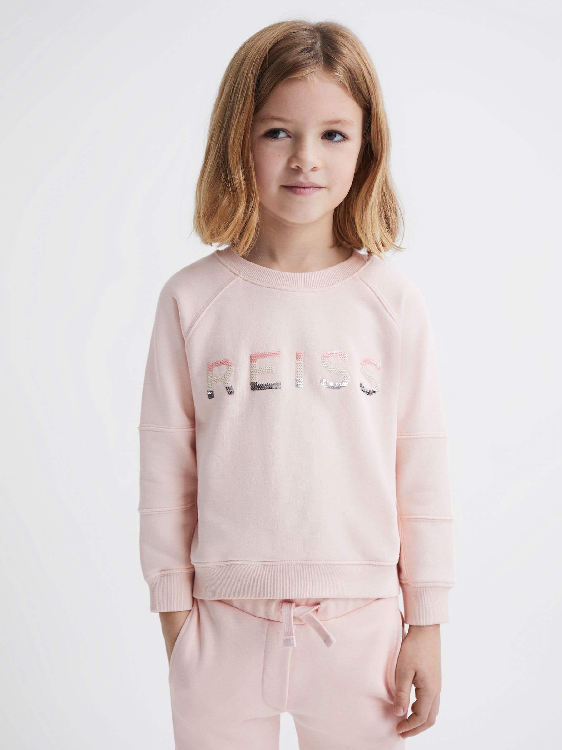 Senior Sequin Crew Neck Jumper in Soft Pink - Image 3 of 6