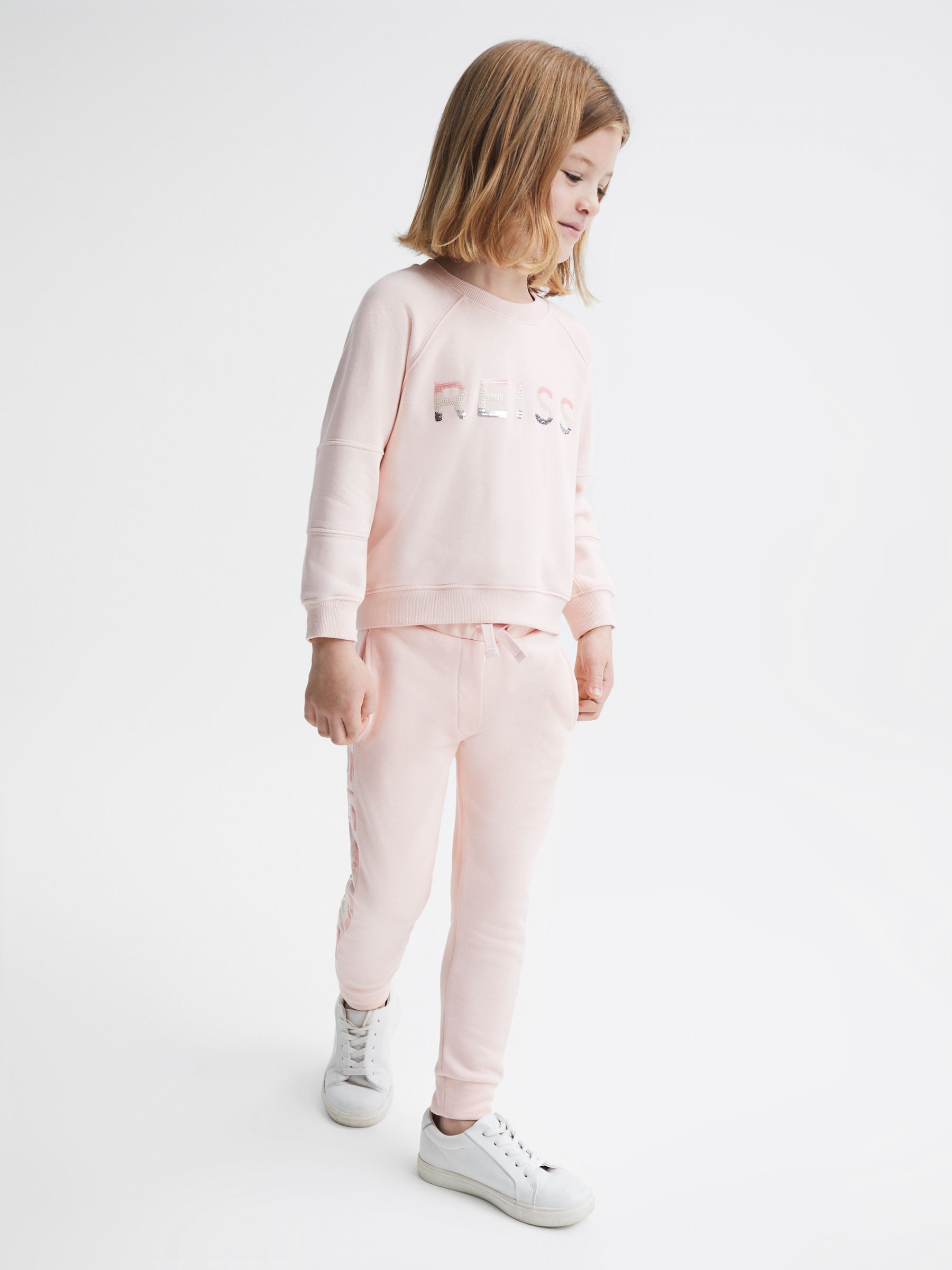 Junior Sequin Crew Neck Jumper in Soft Pink - Image 3 of 6