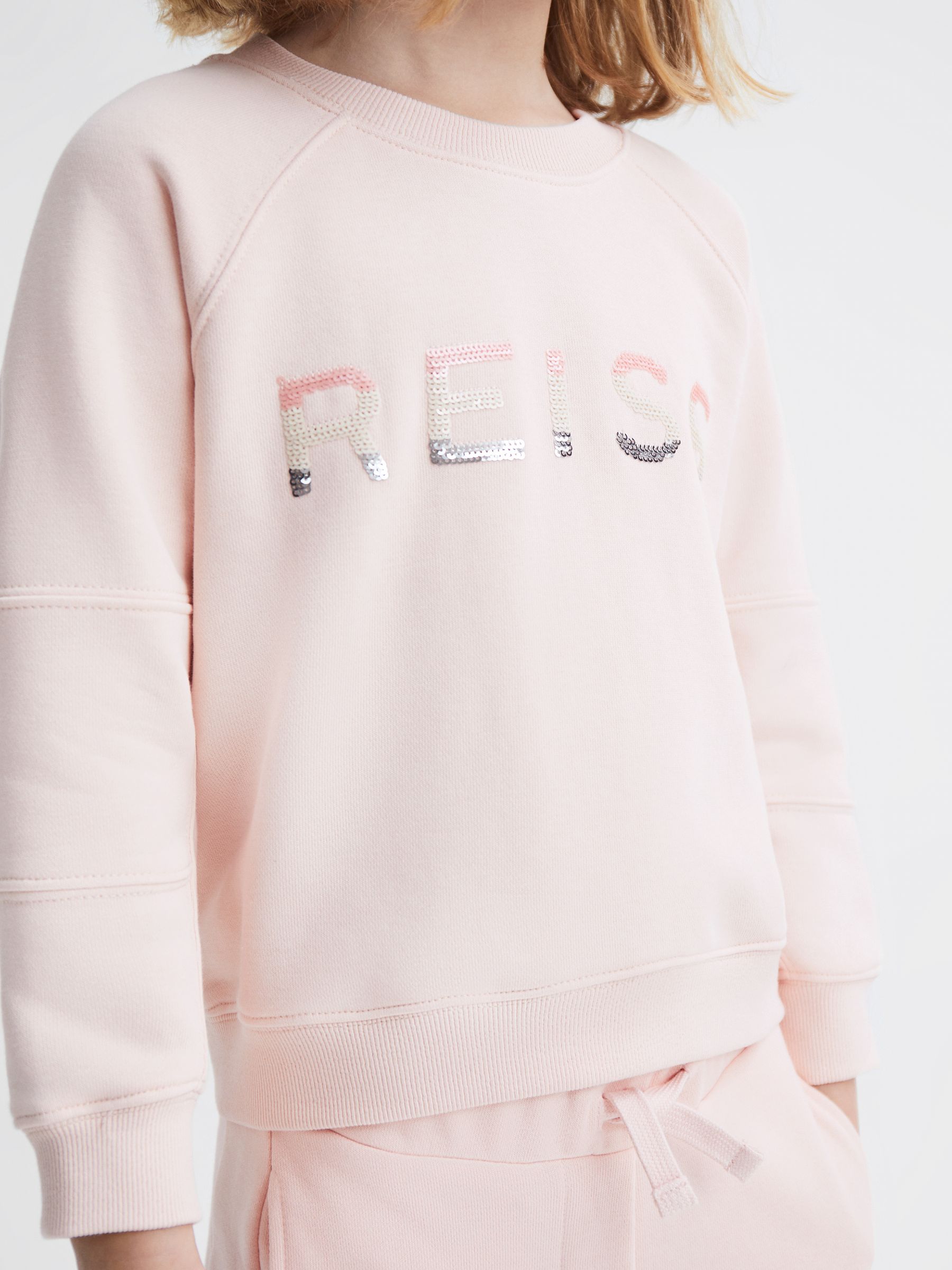Junior Sequin Crew Neck Jumper in Soft Pink - Image 4 of 6