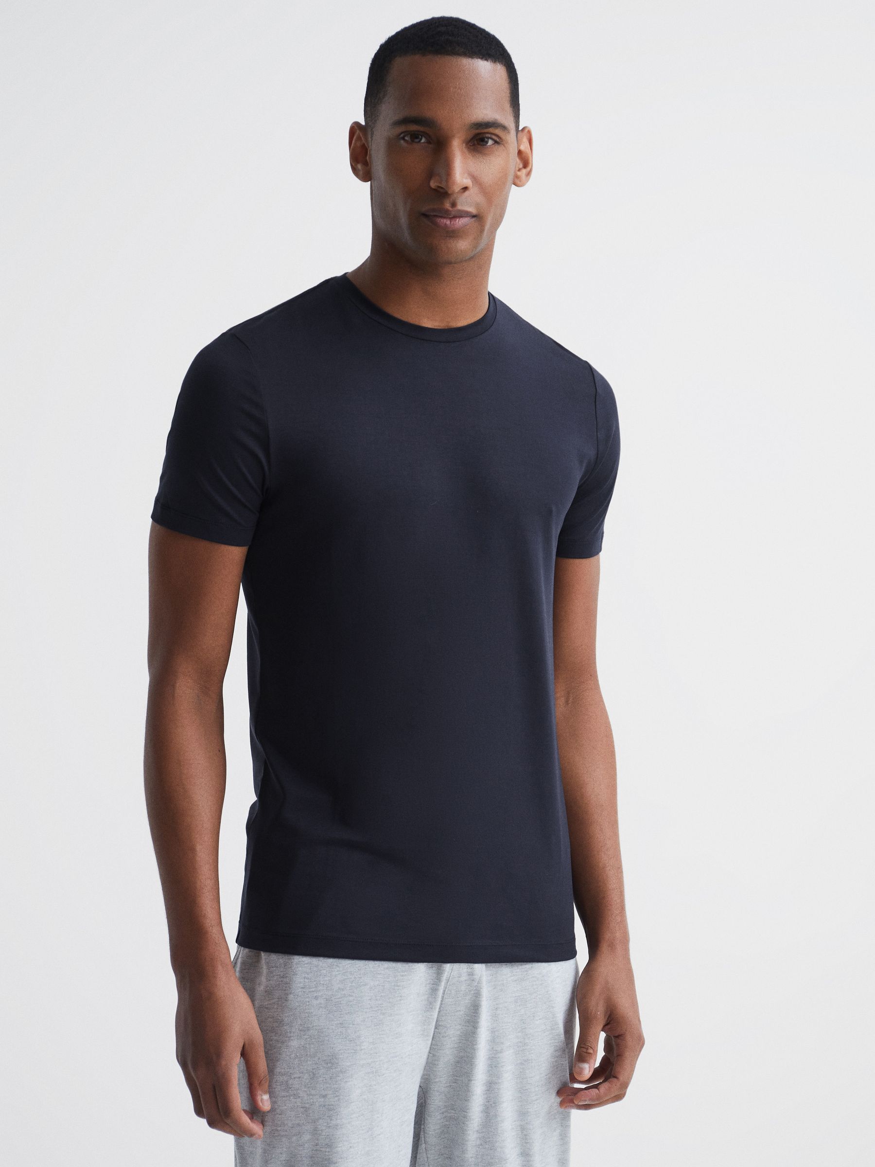 Mercerised Crew Neck T-Shirt in Navy - Image 1 of 6 Mercerised Crew Neck T-Shirt in Navy - Image 1 of 6