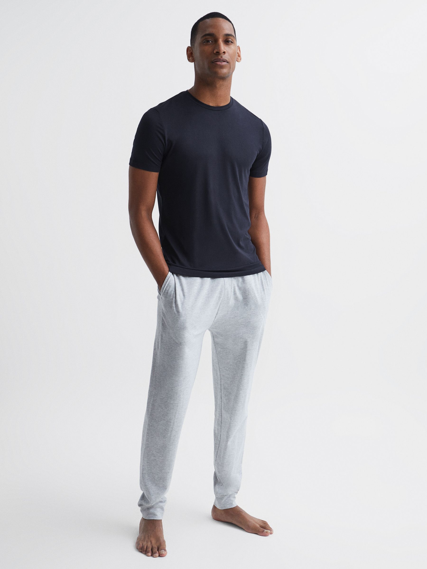 Mercerised Crew Neck T-Shirt in Navy - Image 3 of 6