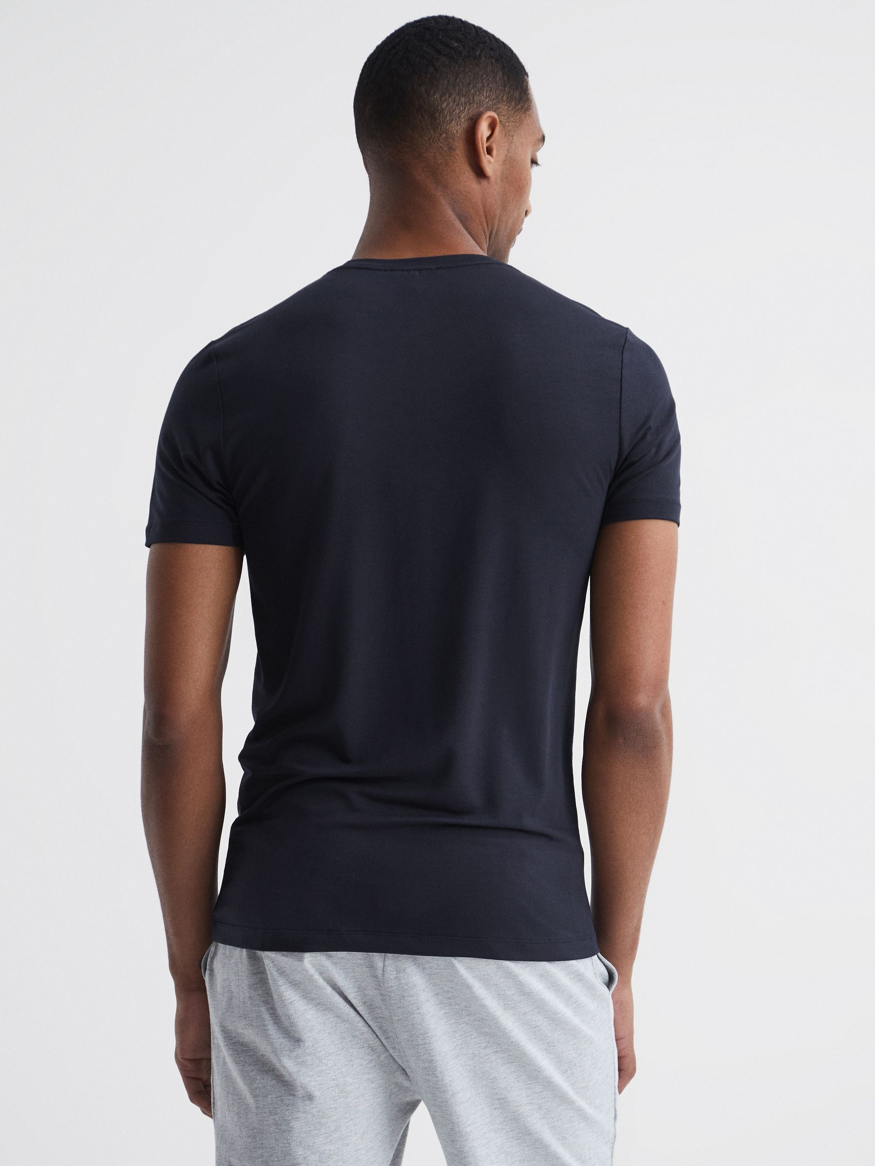 Mercerised Crew Neck T-Shirt in Navy - Image 5 of 6