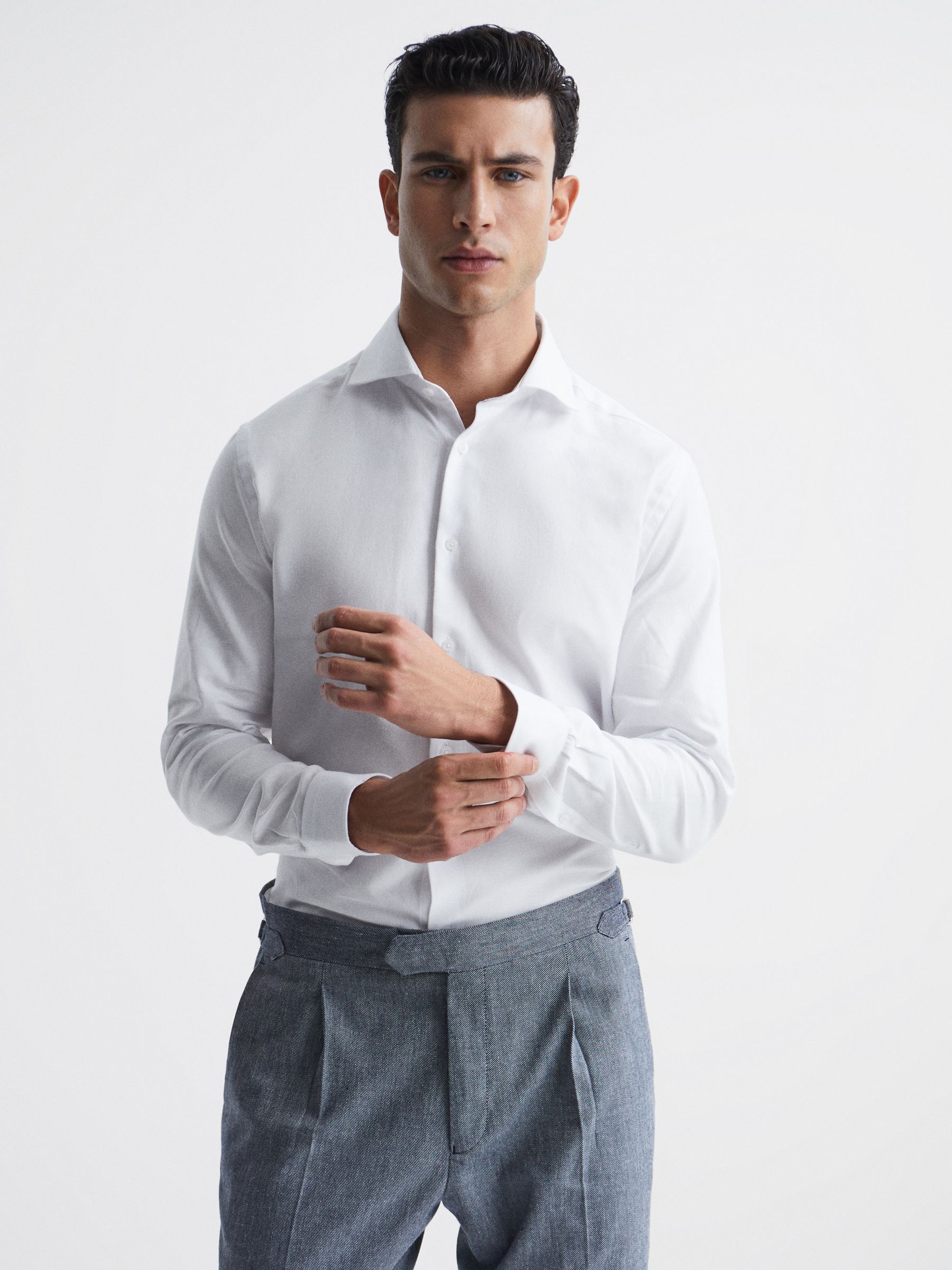 Slim Fit Flannel Shirt in White - Image 1 of 6