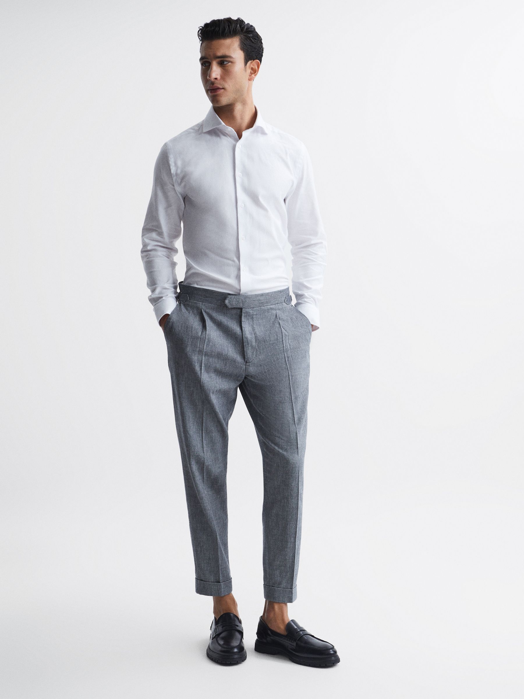 Slim Fit Flannel Shirt in White - Image 3 of 6