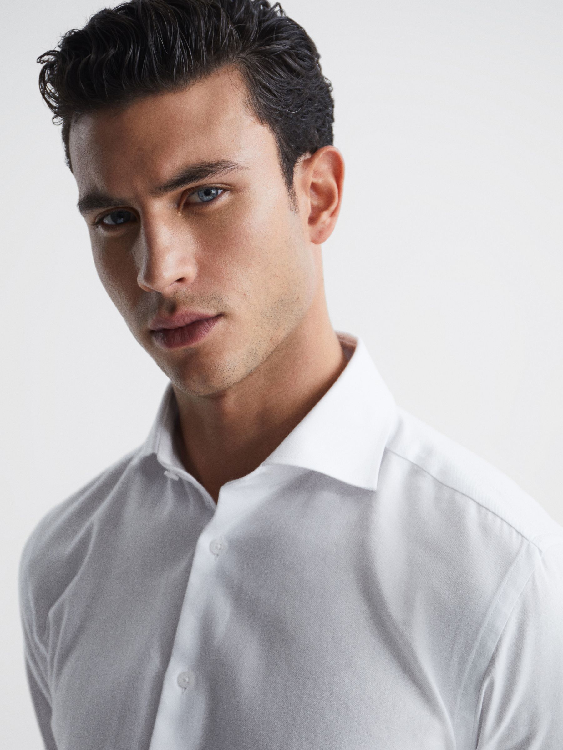 Slim Fit Flannel Shirt in White - Image 4 of 6