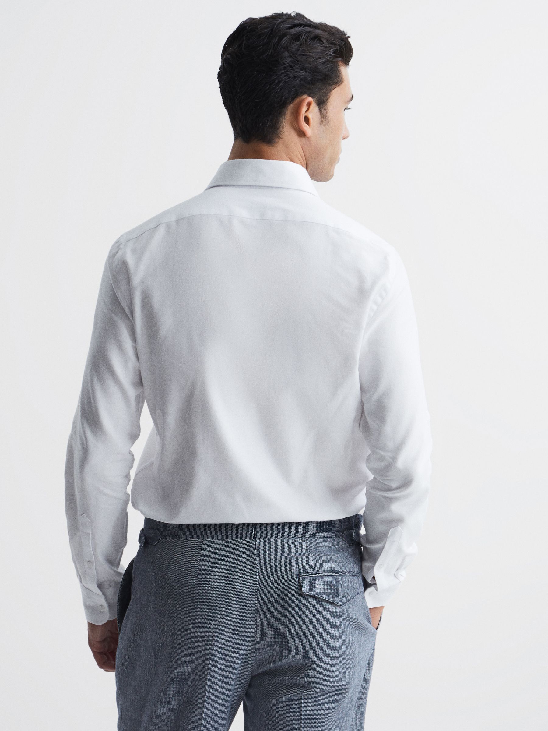Slim Fit Flannel Shirt in White - Image 5 of 6