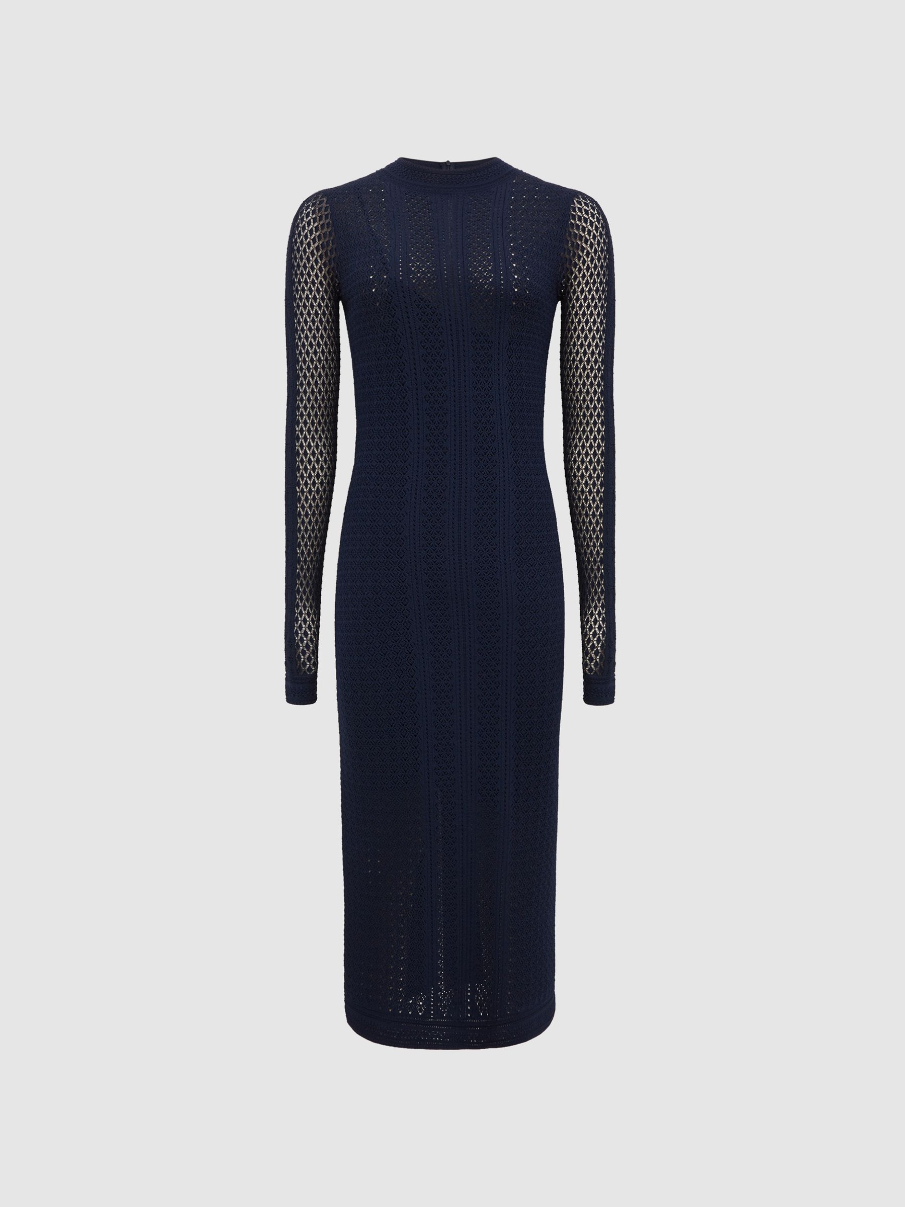 Knitted Bodycon Midi Dress in Navy - Image 2 of 8