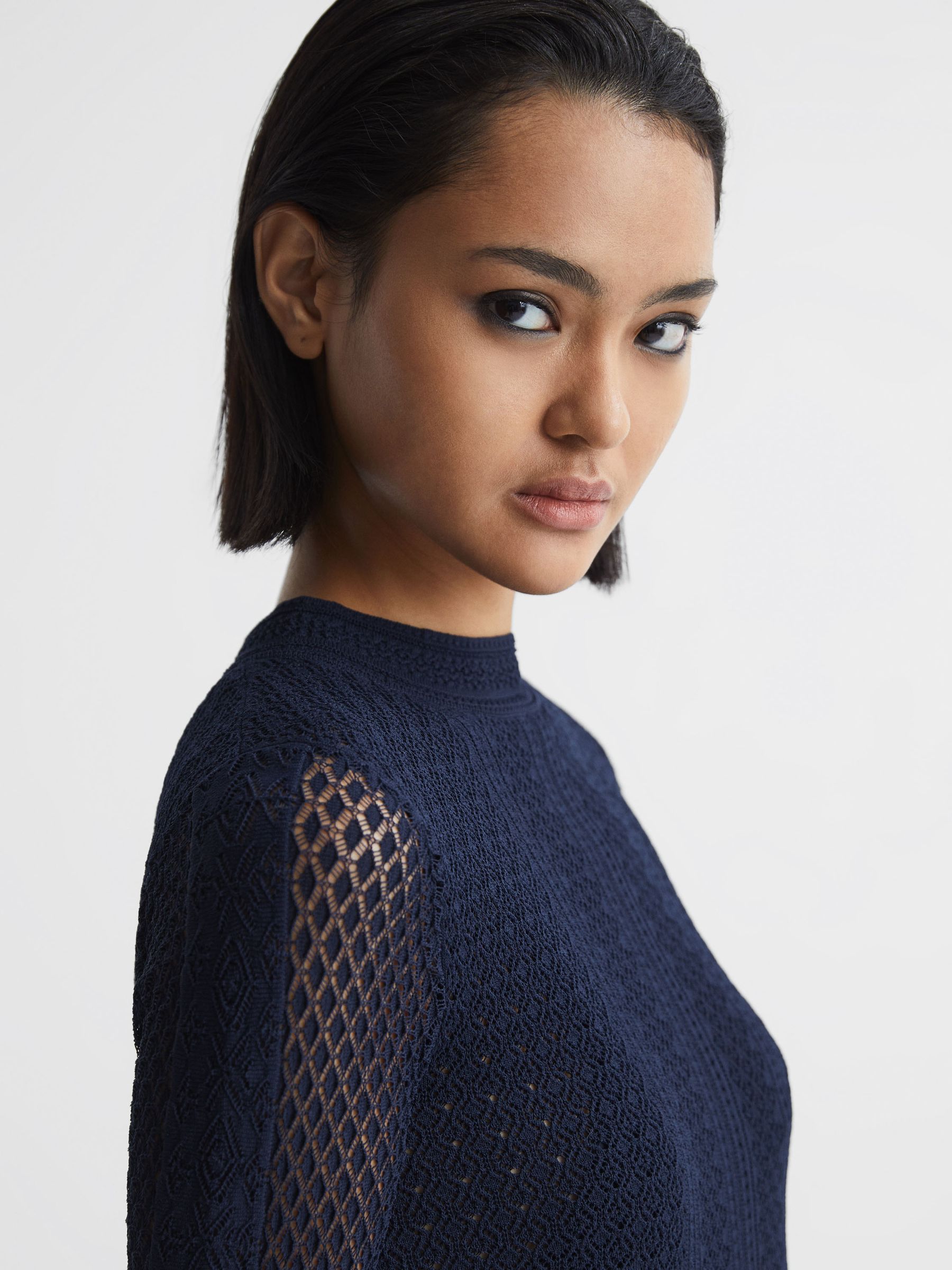 Knitted Bodycon Midi Dress in Navy - Image 4 of 8