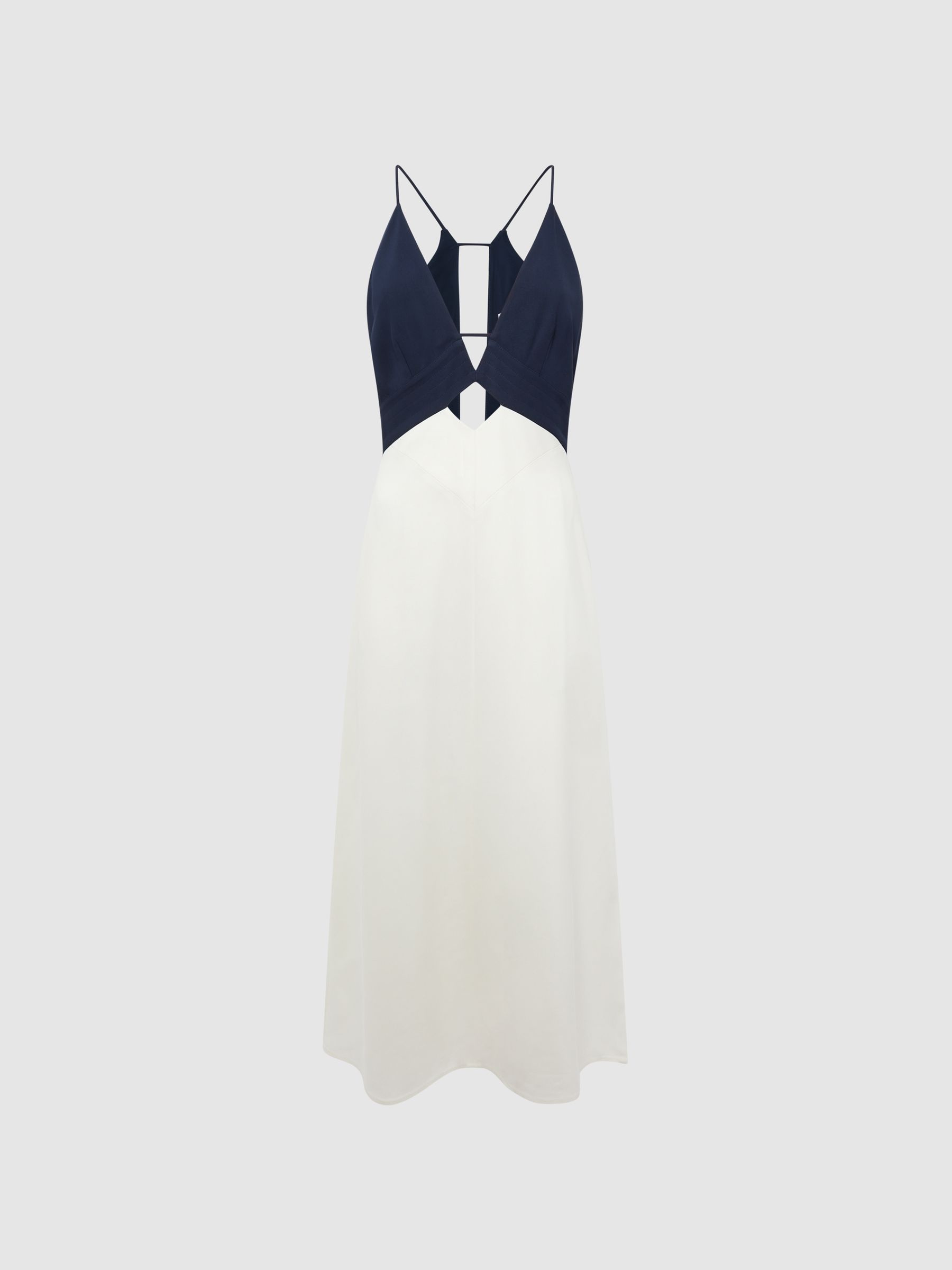 Colourblock Strappy Midi Dress in Navy/White - Image 2 of 7
