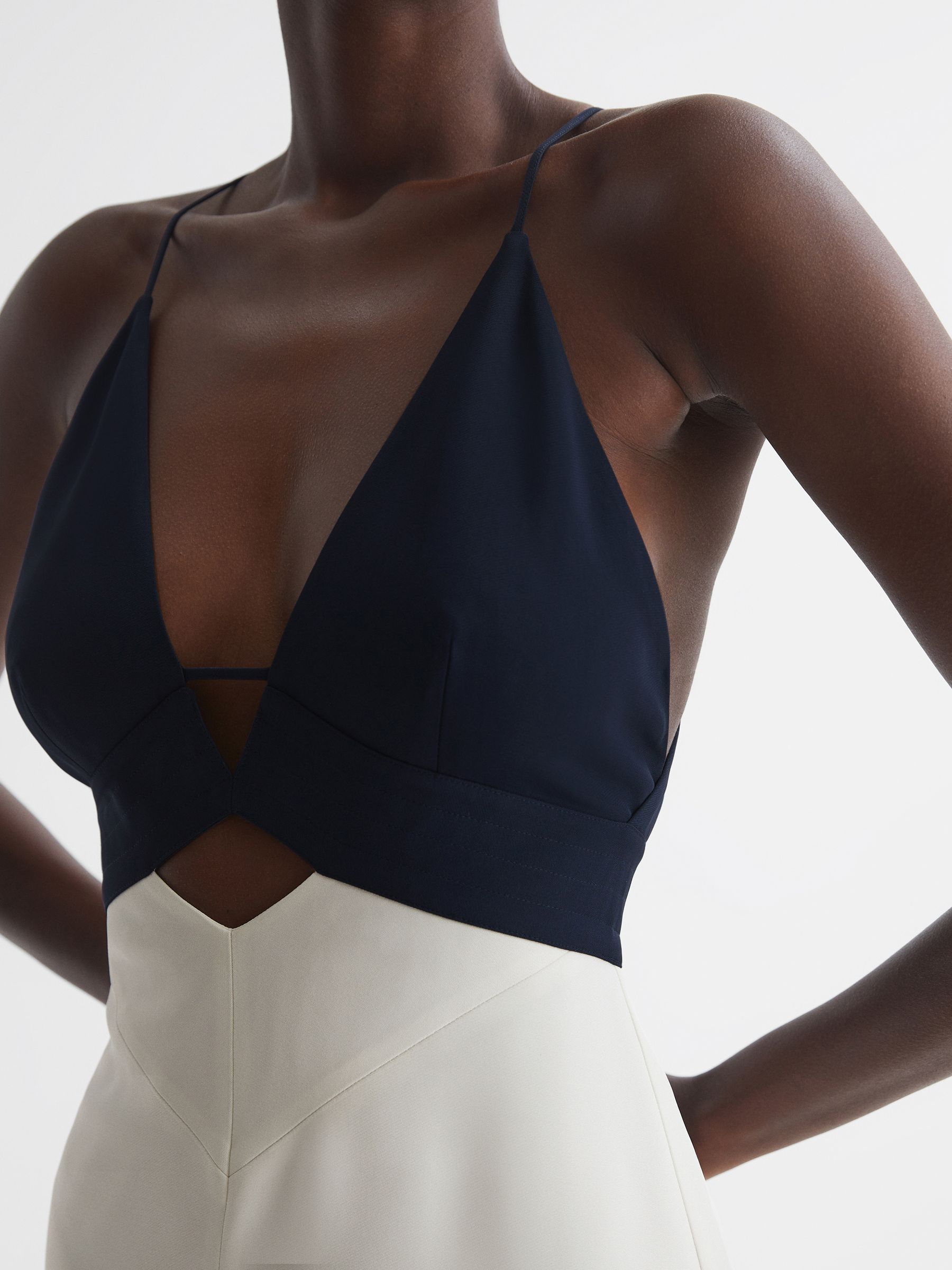 Colourblock Strappy Midi Dress in Navy/White - Image 4 of 7