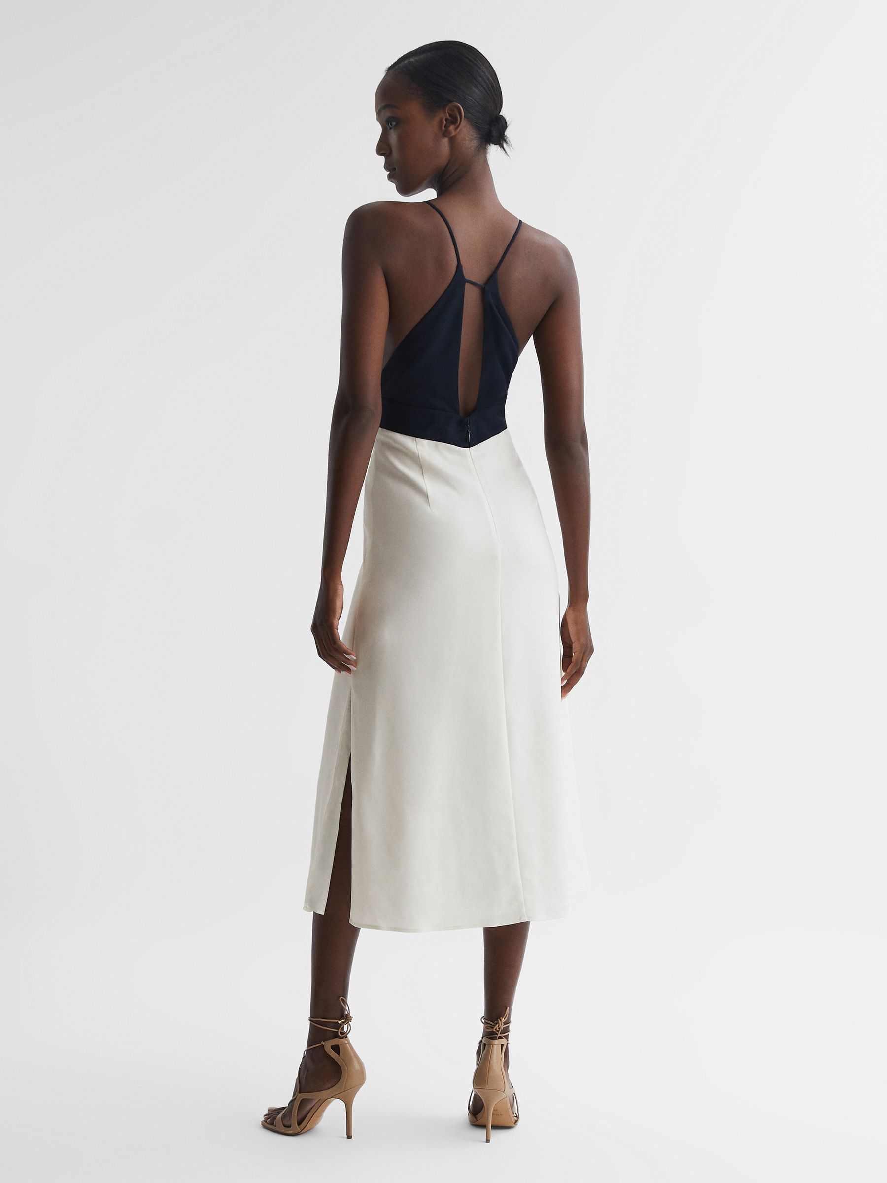 Colourblock Strappy Midi Dress in Navy/White - Image 5 of 7