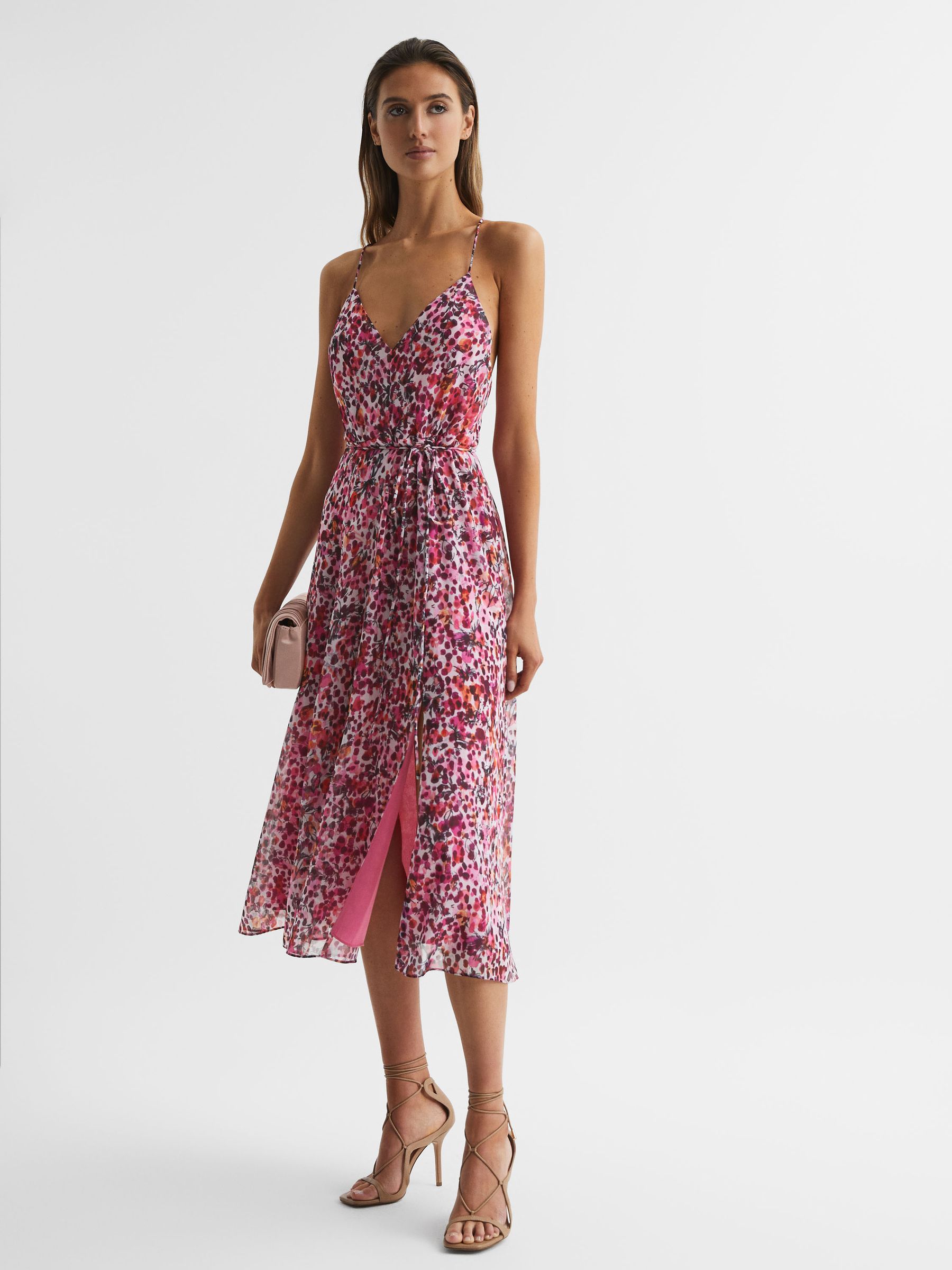 Floral Printed Midi Dress in Pink - Image 1 of 6 Floral Printed Midi Dress in Pink - Image 1 of 6