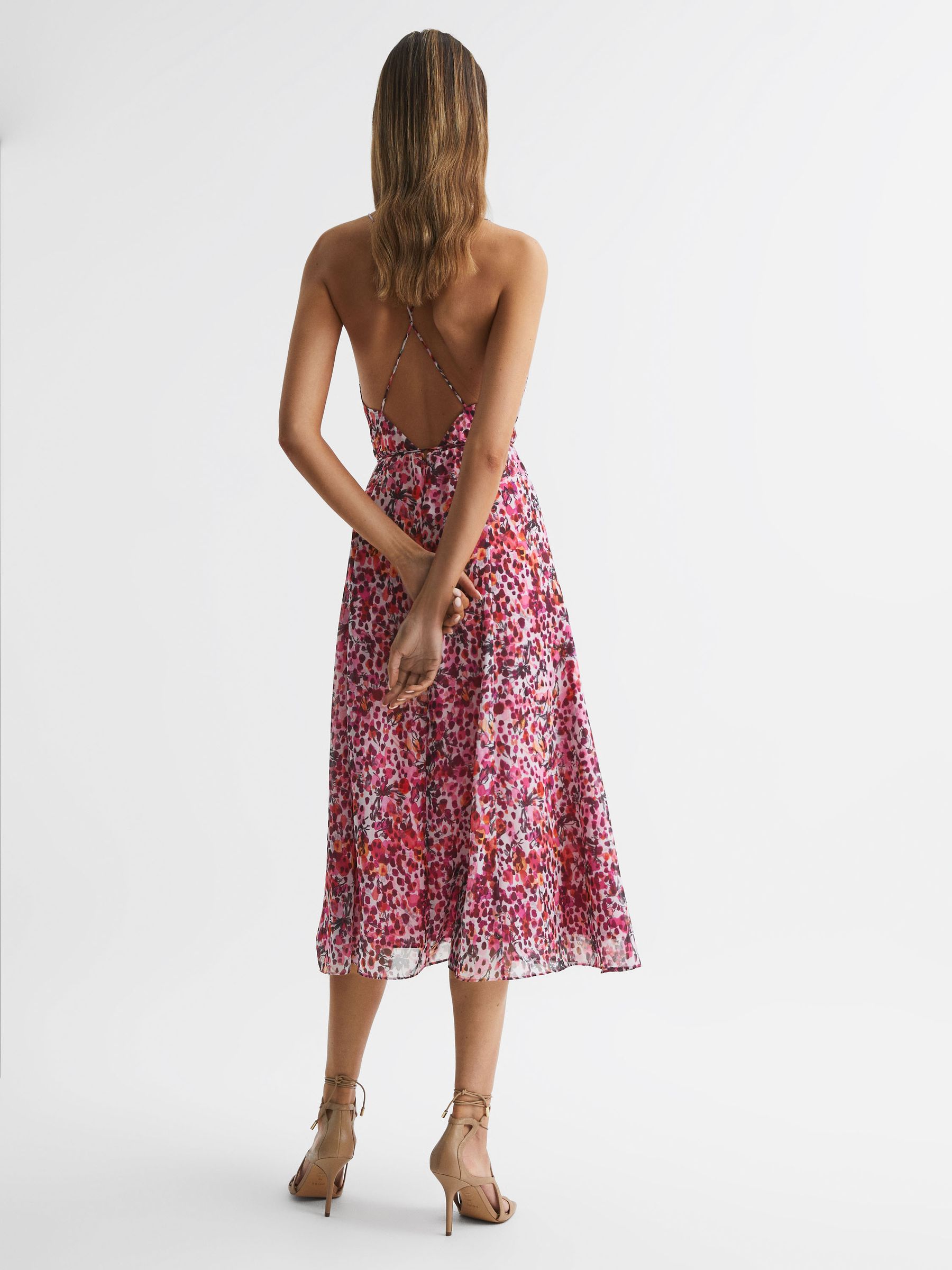 reiss pink floral dress Reiss Floral Printed Midi Dress in Pink