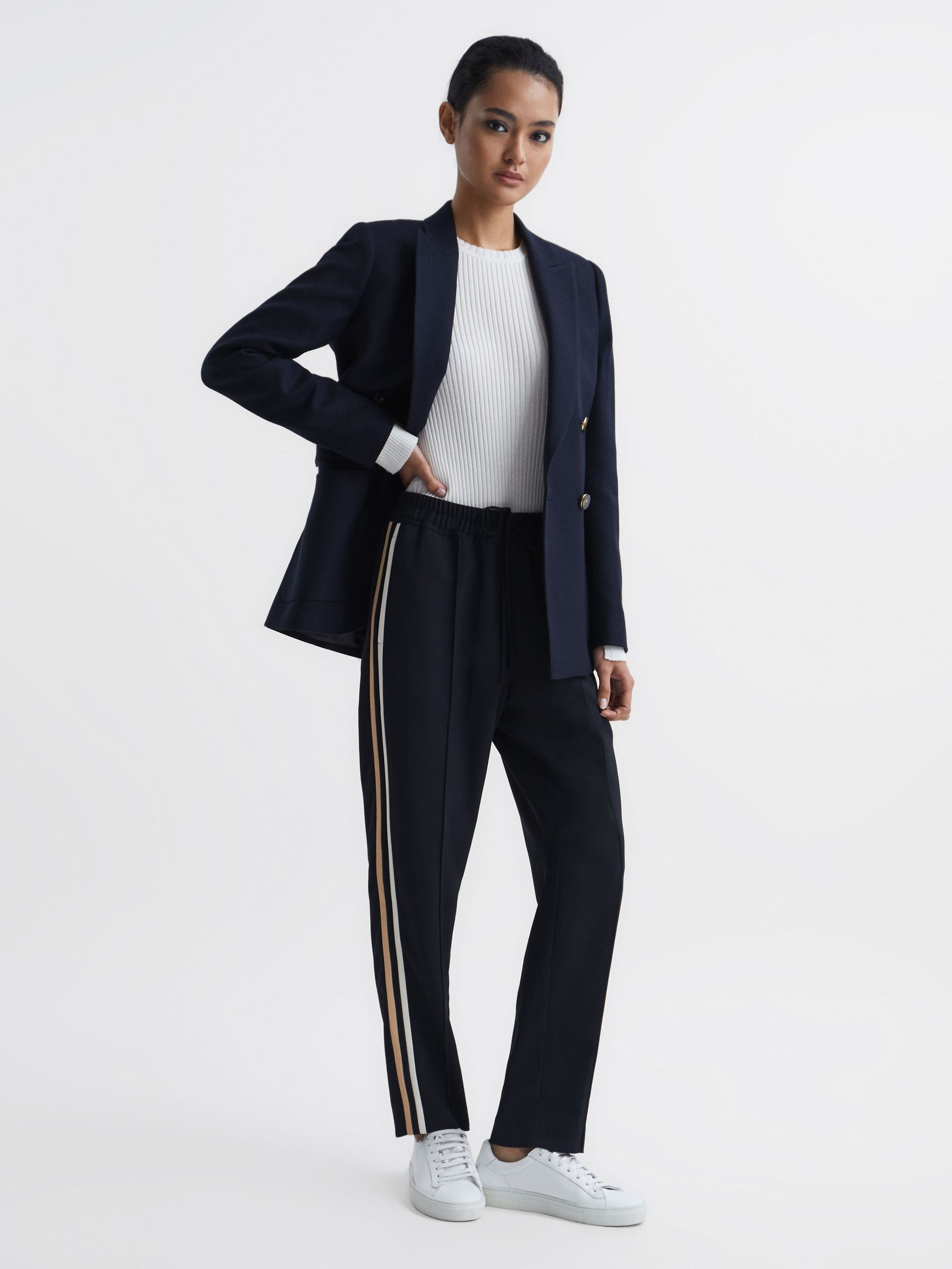 Petite Tapered Leg Pull-on Trousers in Navy - Image 1 of 14