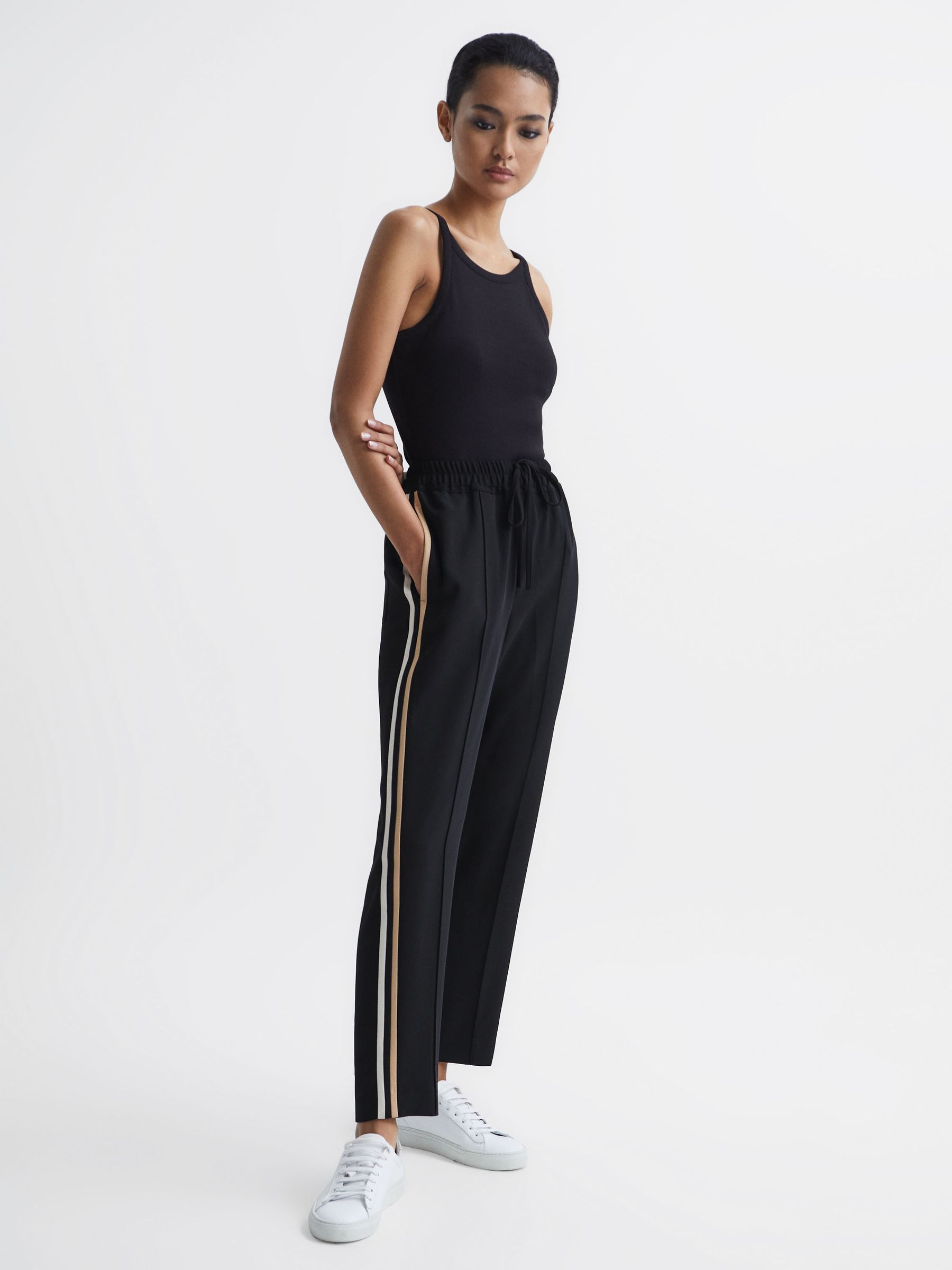 Petite Tapered Leg Pull-on Trousers in Black - Image 1 of 8