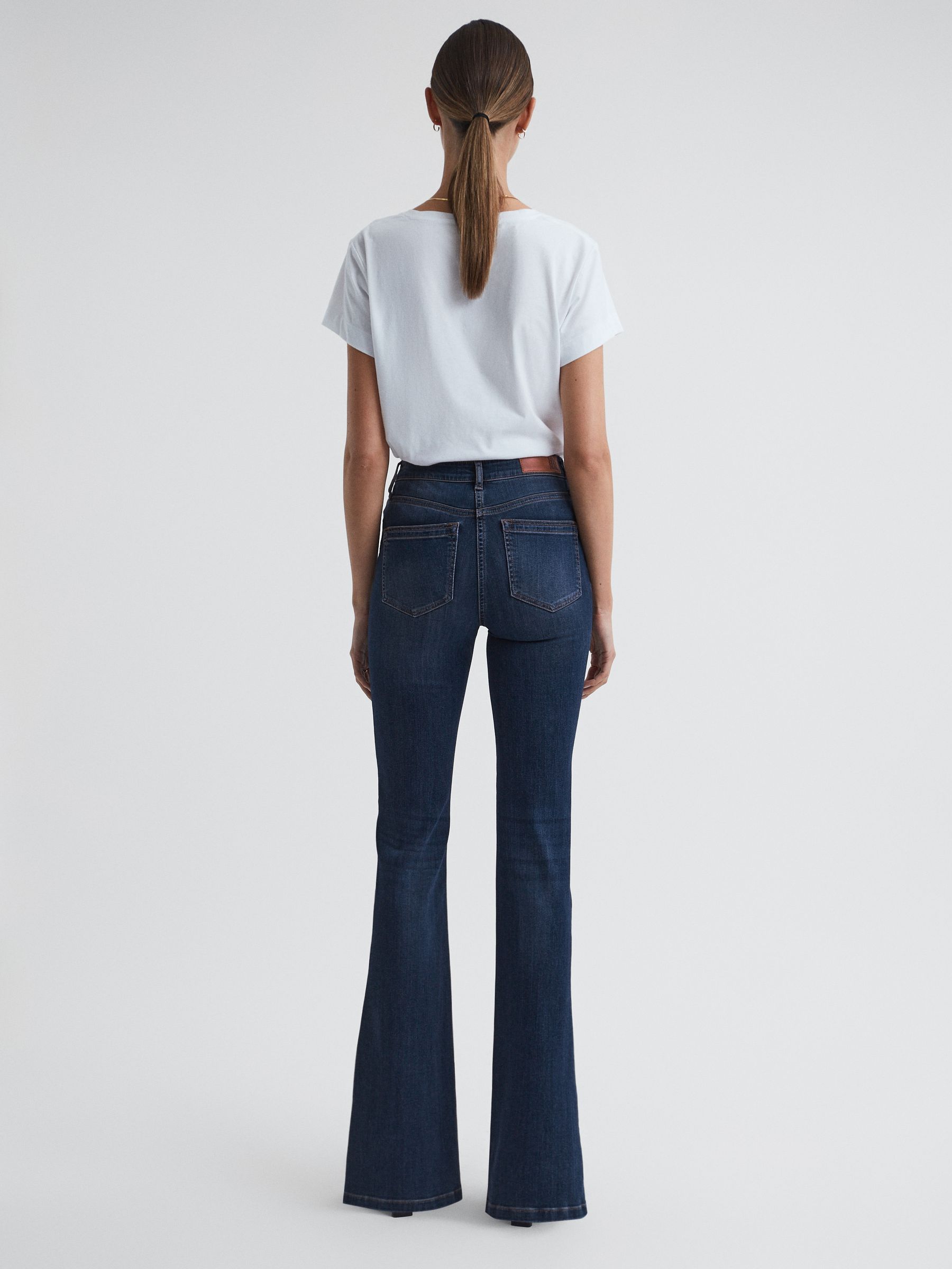 Petite High Rise Flared Jeans in Mid Blue - Image 5 of 6