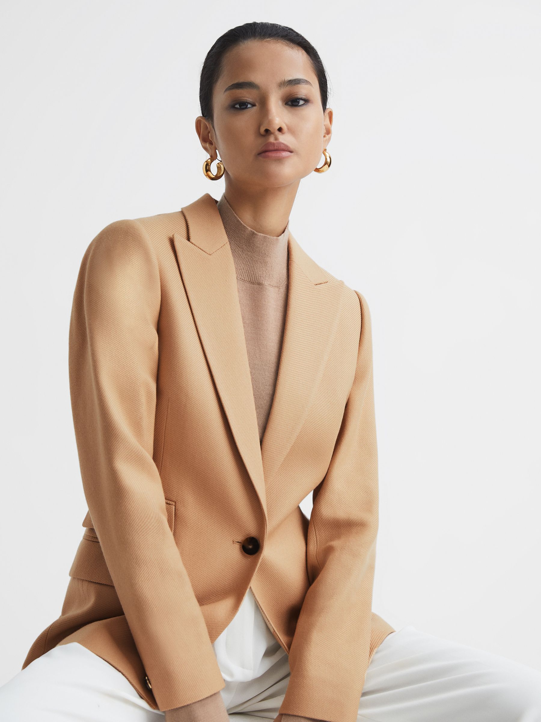 Single Breasted Blazer in Light Camel - Image 1 of 7
