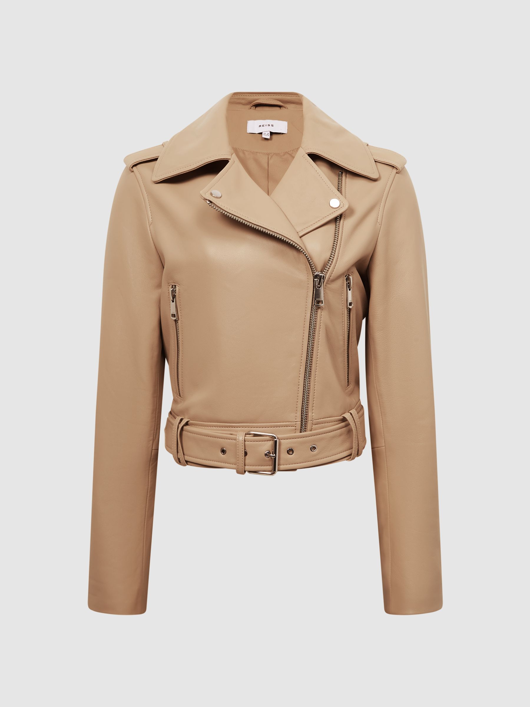Leather Biker Jacket in Neutral - Image 2 of 7