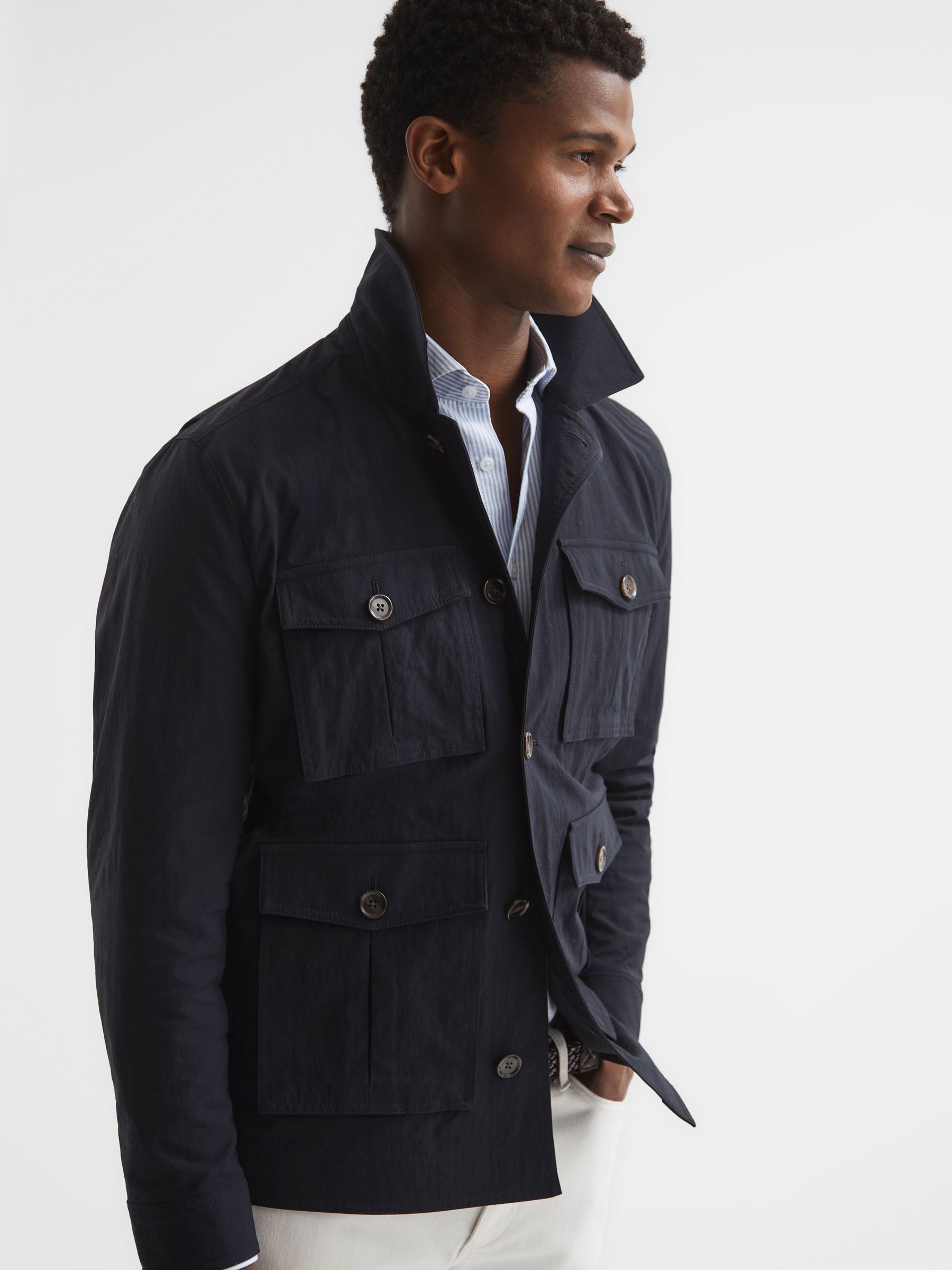 Four Pocket Field Jacket in Navy - Image 1 of 6