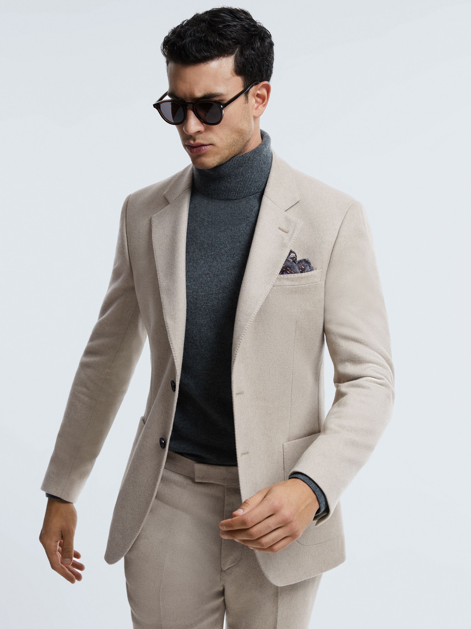 Atelier Italian Cashmere Modern Fit Single Breasted Blazer in Oatmeal - Image 1 of 7