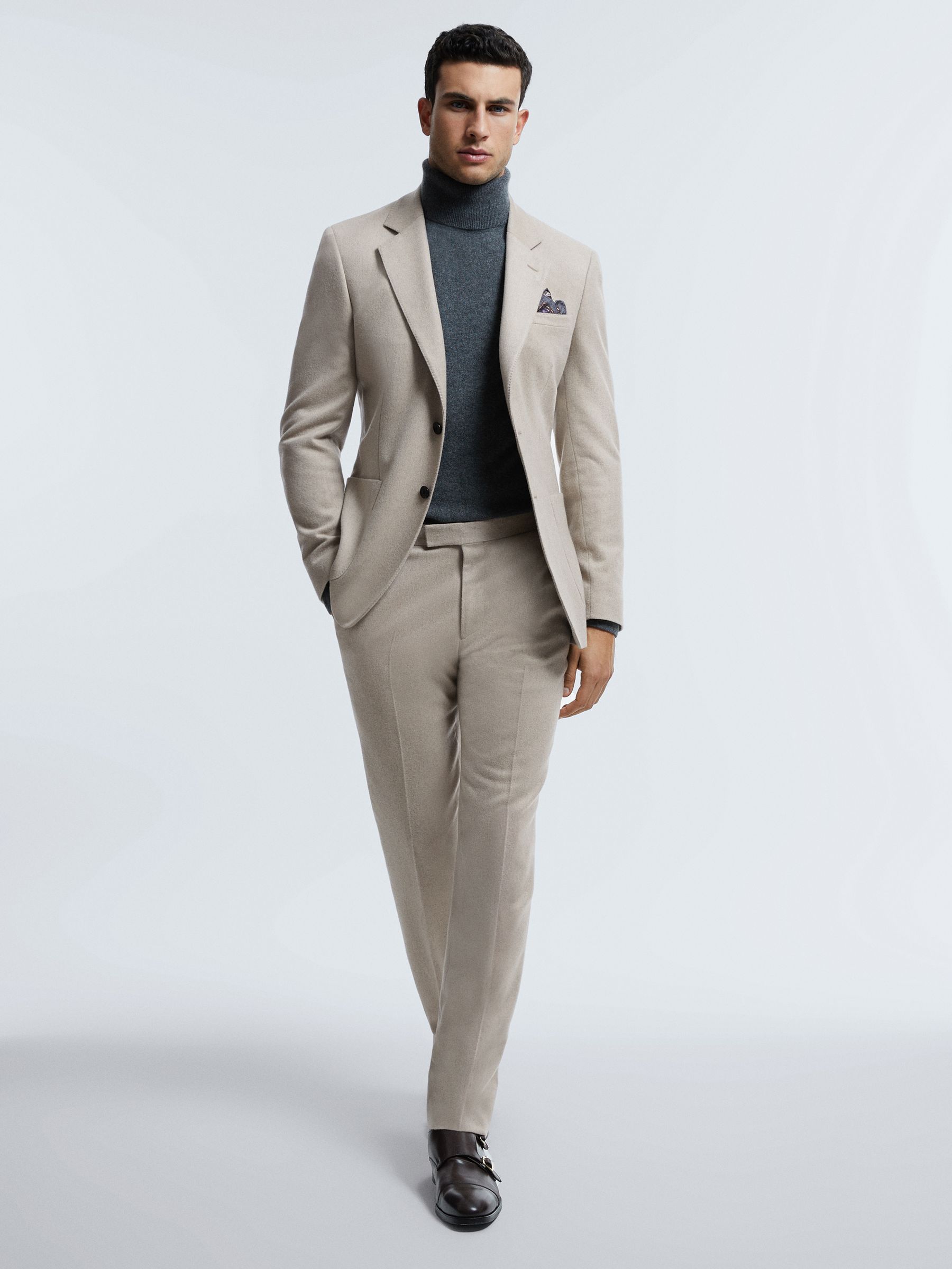 Atelier Italian Cashmere Modern Fit Single Breasted Blazer in Oatmeal - Image 3 of 7