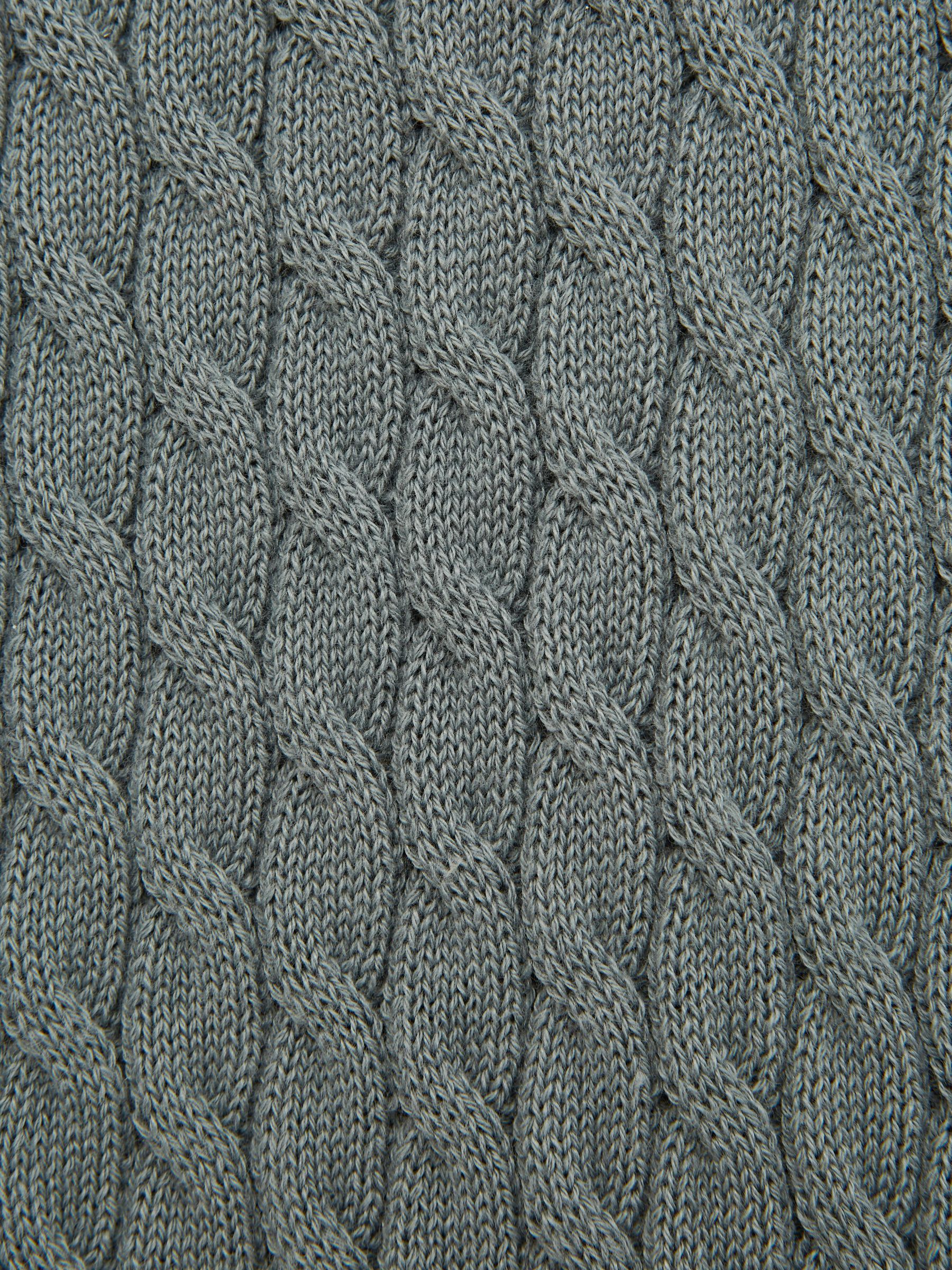 Senior Press Stud Cable Knit Polo Shirt in Dark Sage - Image 6 of 6