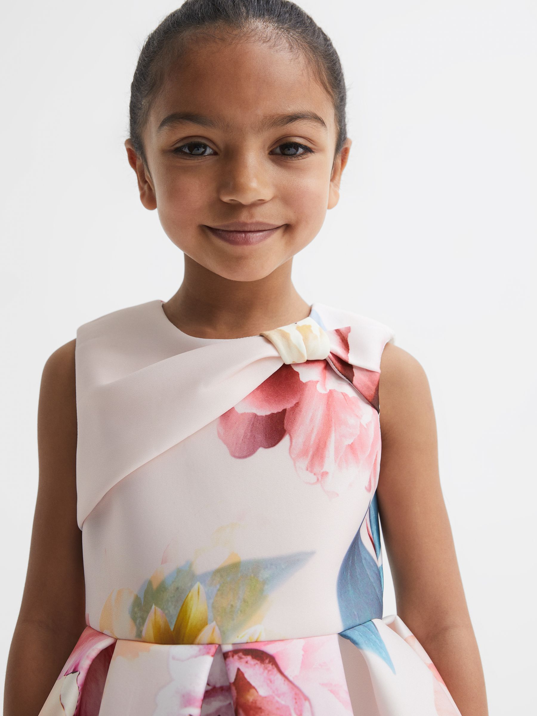 9-14 yrs Scuba Floral Printed Dress in Pink - Image 4 of 6