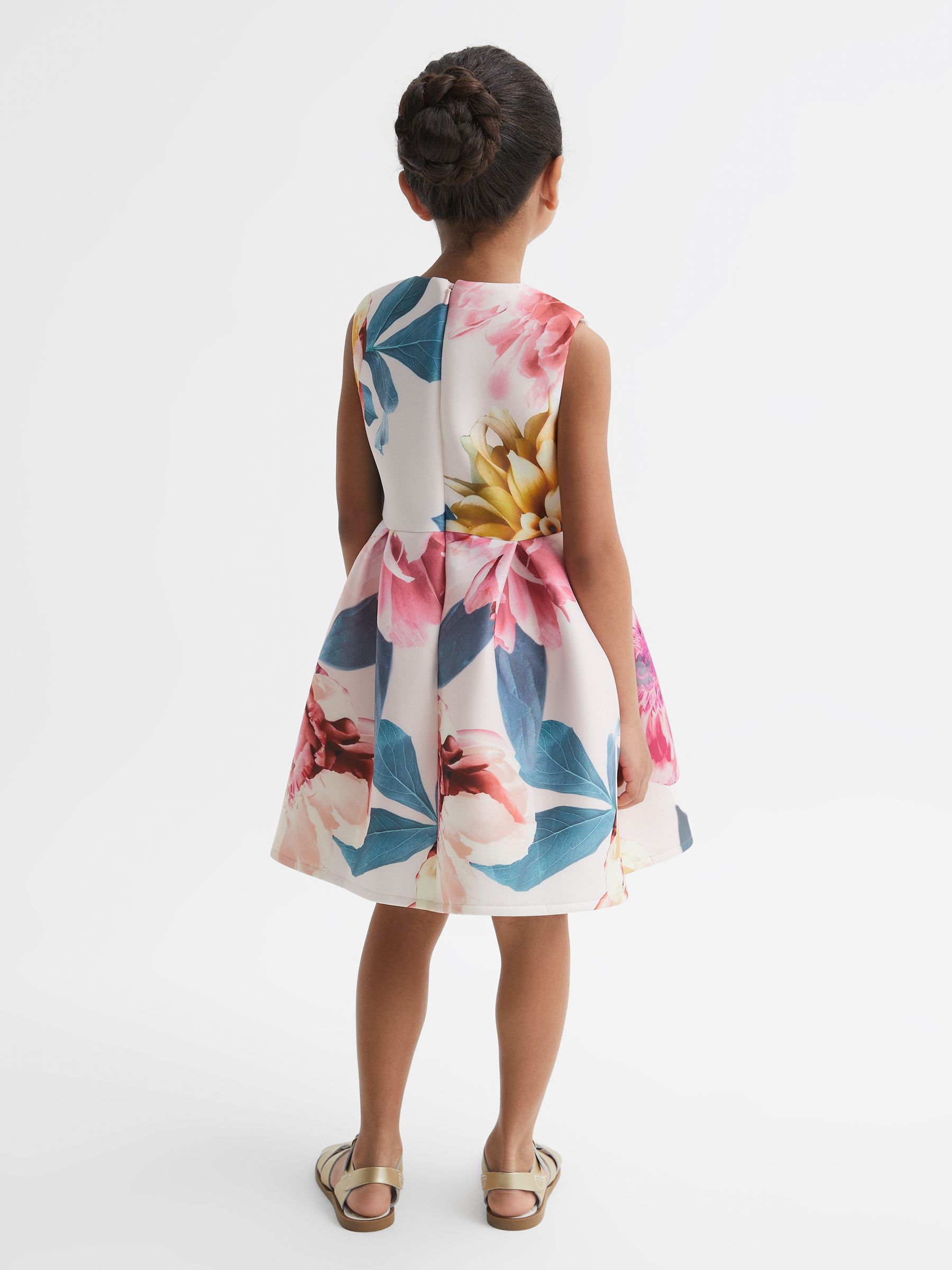 9-14 yrs Scuba Floral Printed Dress in Pink - Image 5 of 6