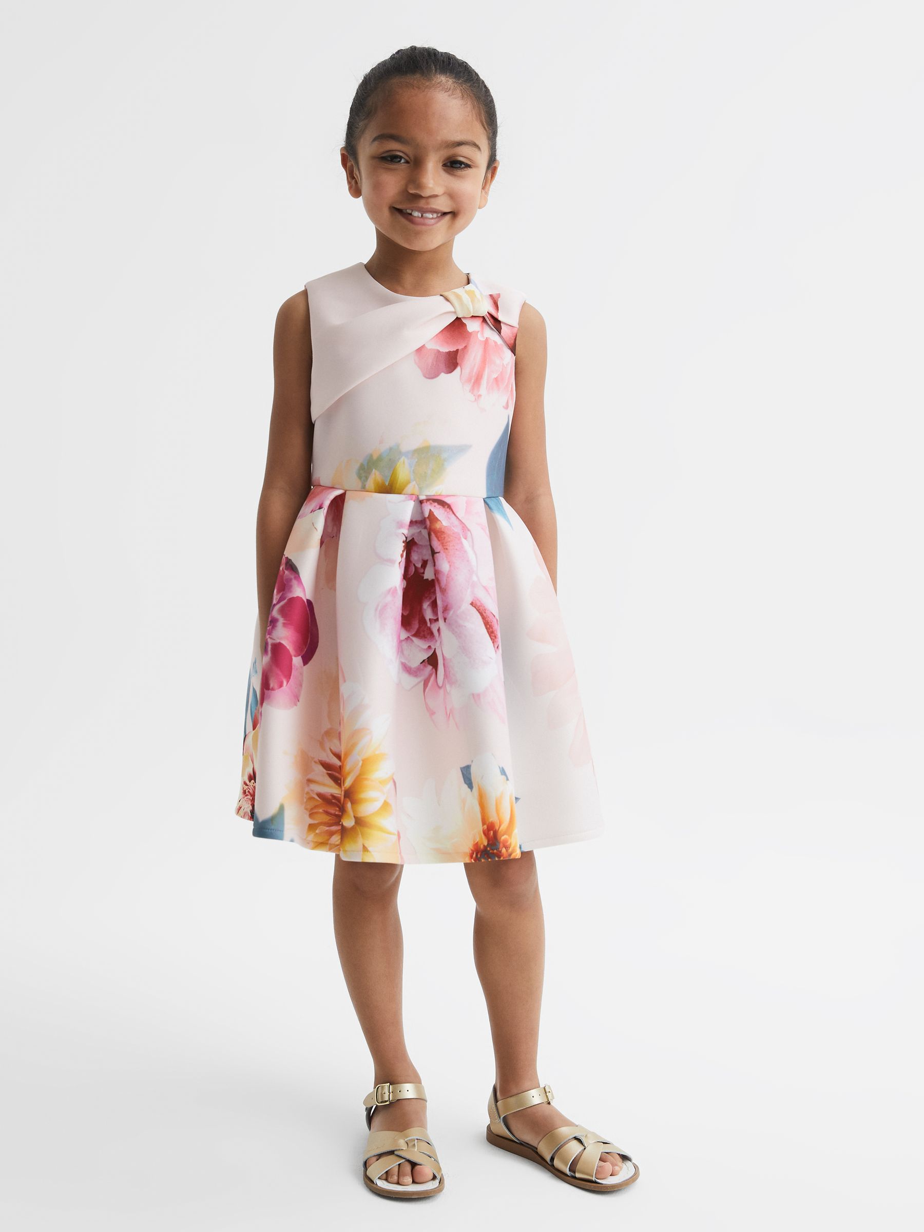 4-9 yrs Scuba Floral Printed Dress in Pink - Image 1 of 6