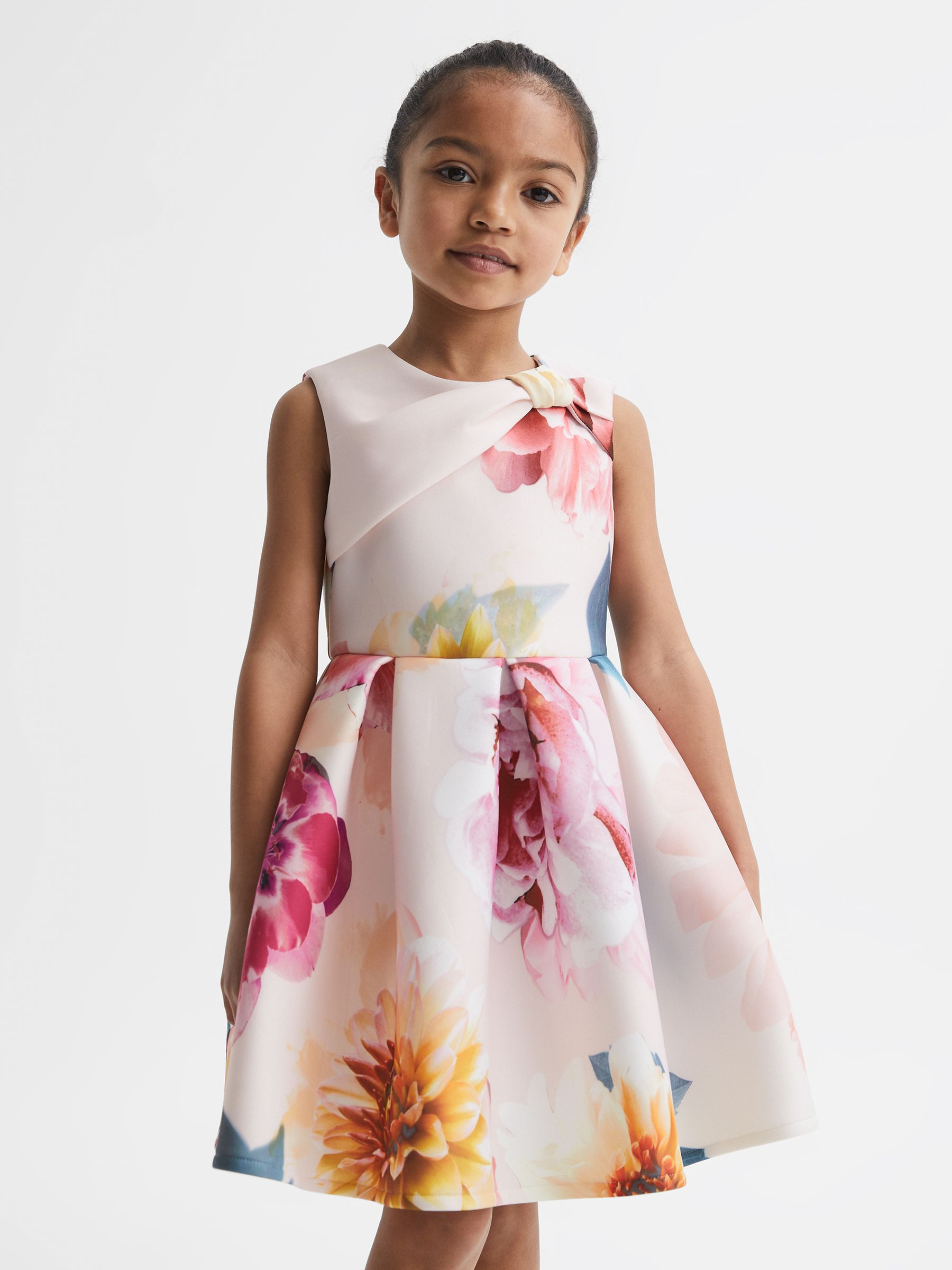 4-9 yrs Scuba Floral Printed Dress in Pink - Image 3 of 6