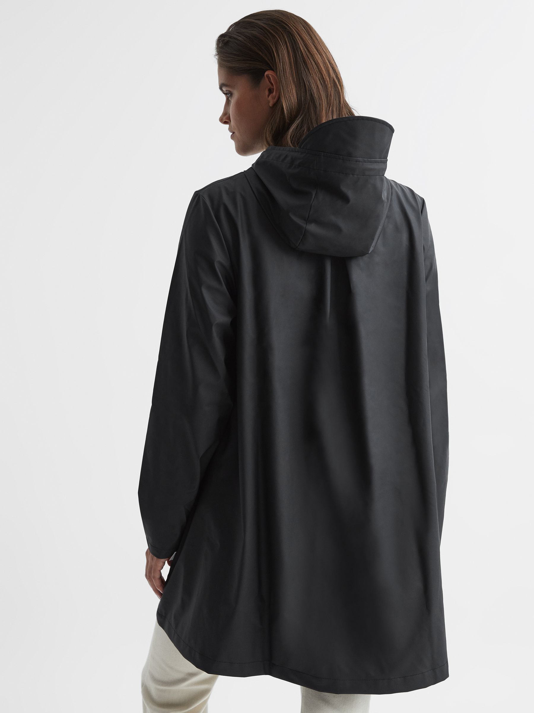 Rains Hooded A-line Jacket in Black - Image 5 of 5
