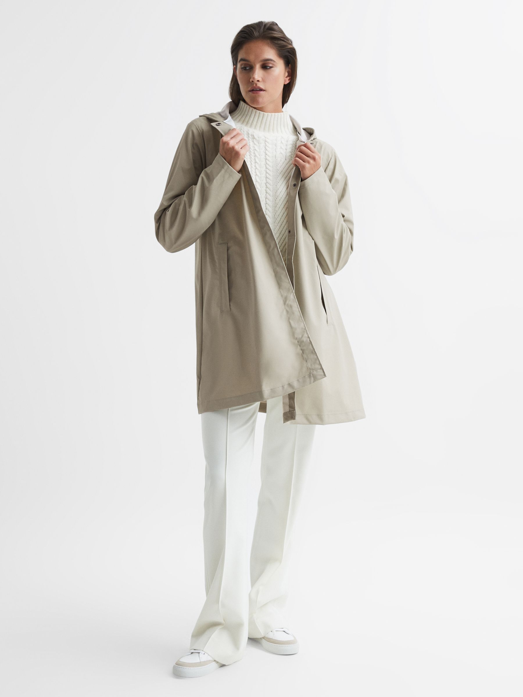 Rains Hooded A-line Jacket in Putty - Image 1 of 5