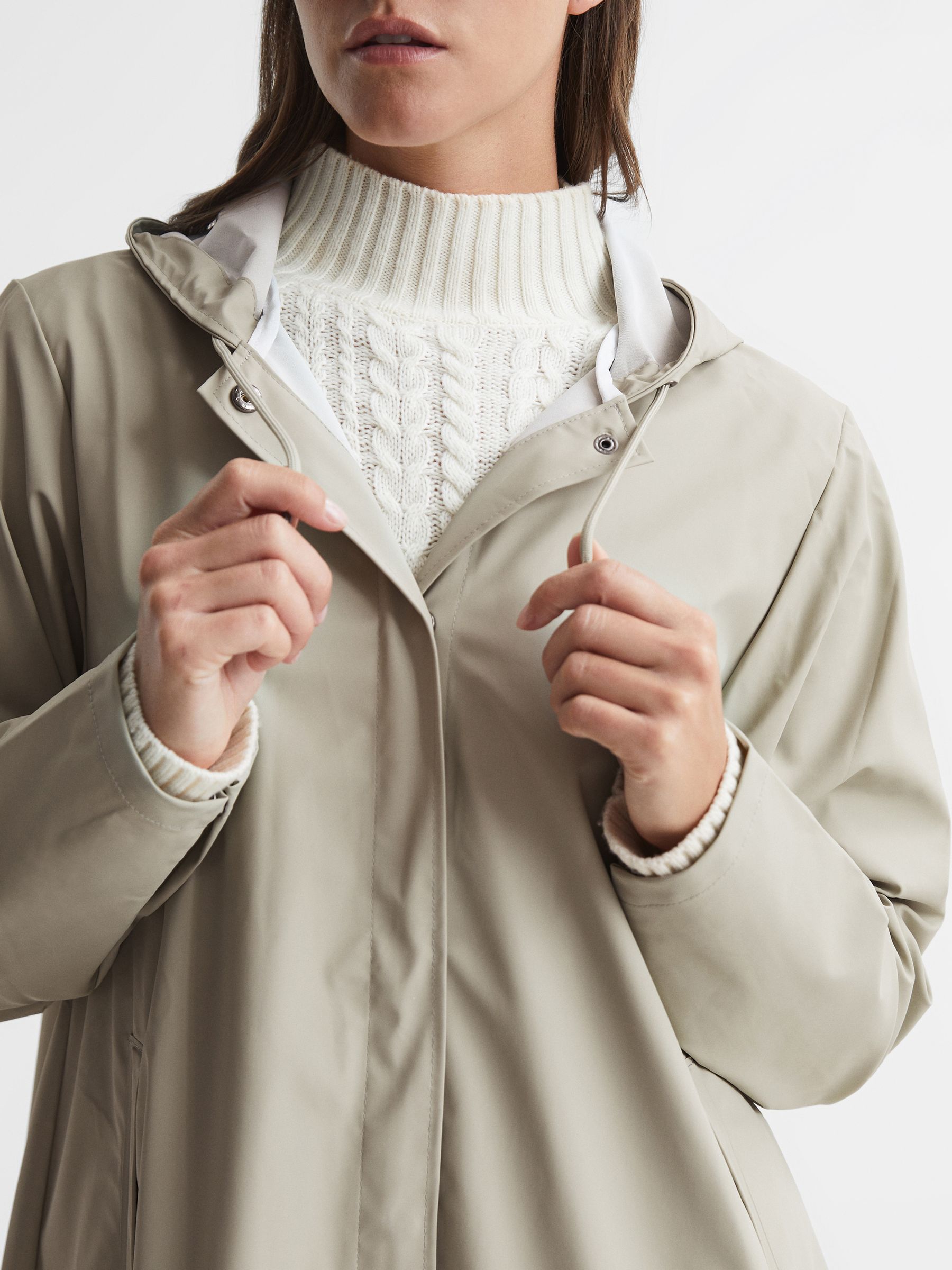 Rains Hooded A-line Jacket in Putty - Image 3 of 5