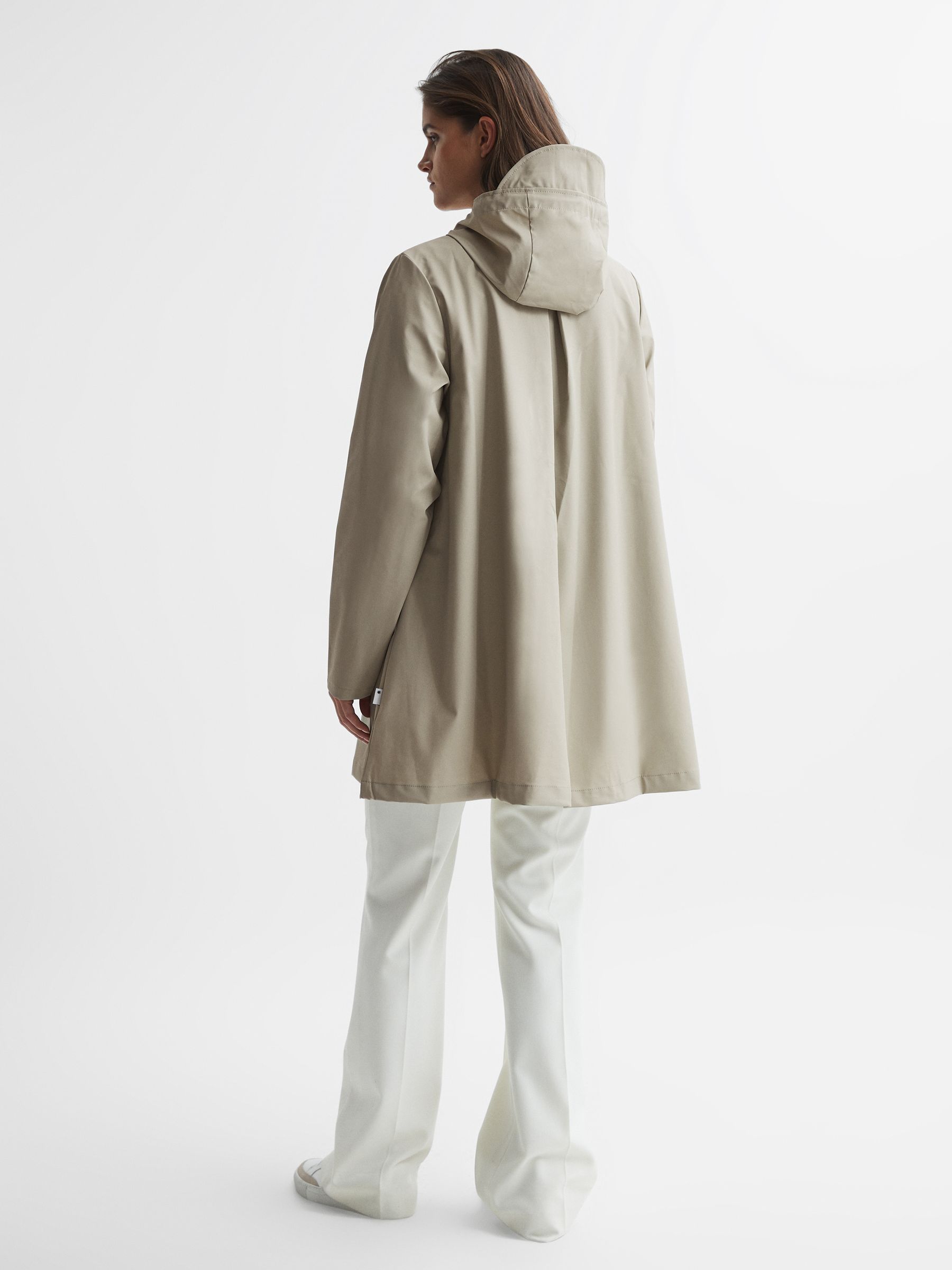 Rains Hooded A-line Jacket in Putty - Image 5 of 5