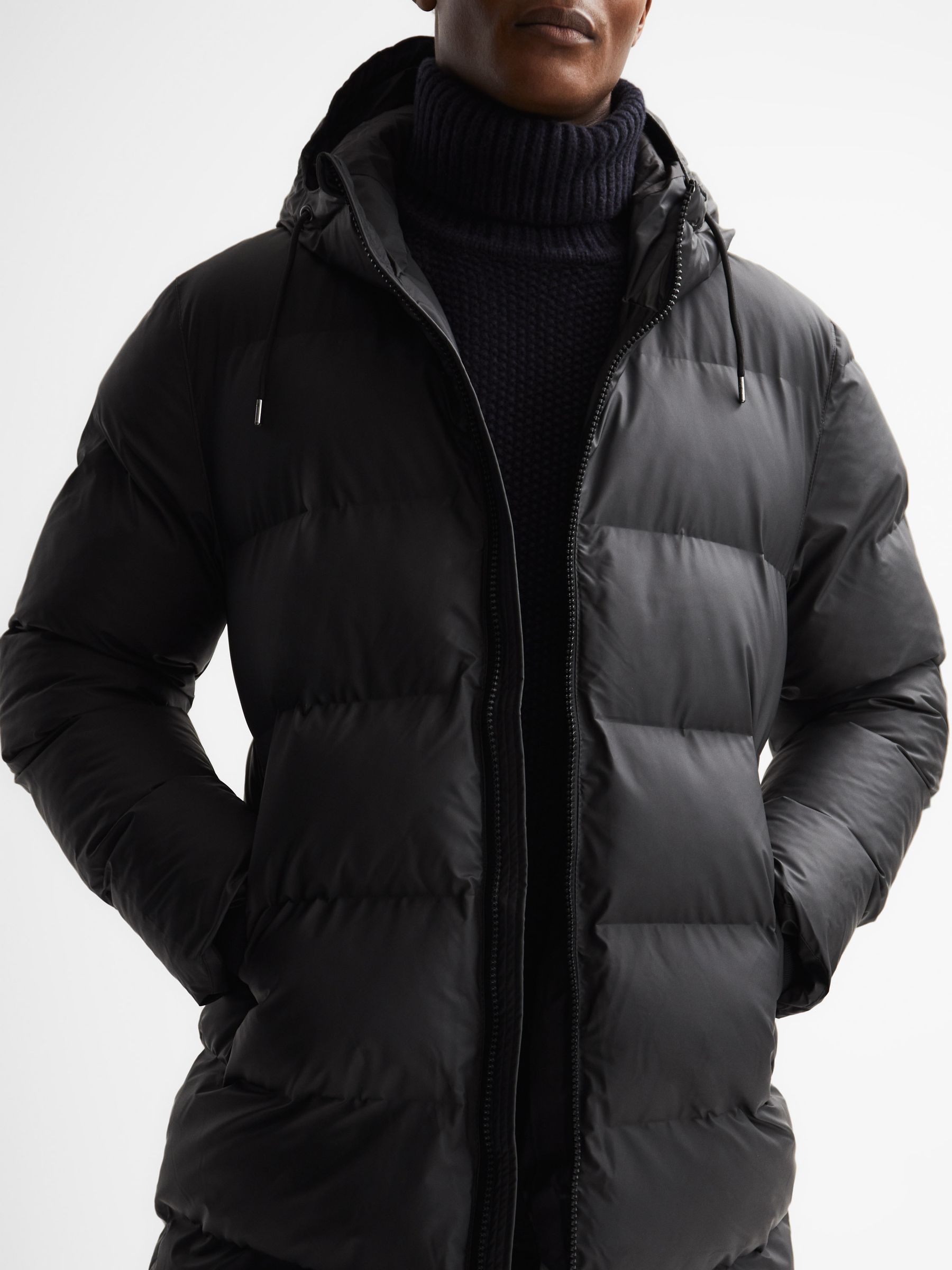 Rains Unisex Hooded Puffer Jacket in Black - Image 4 of 6