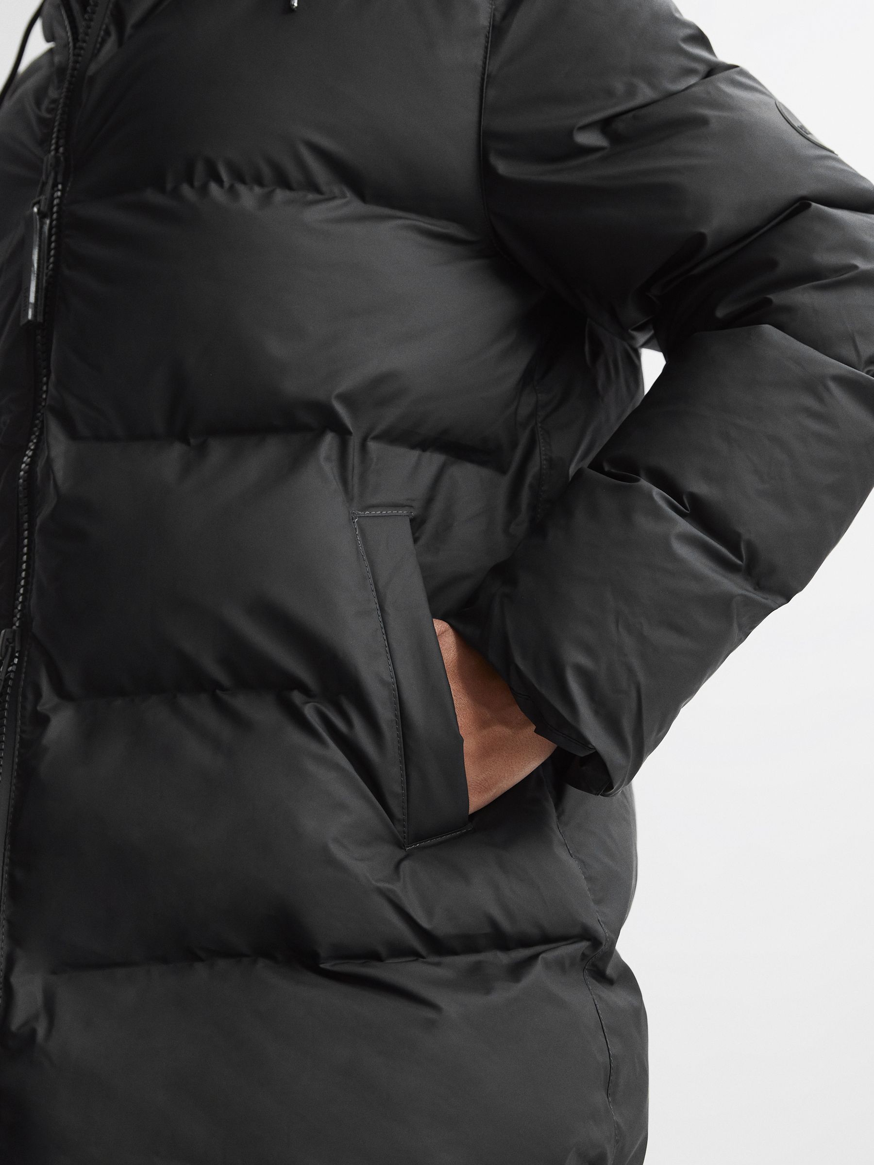 Rains Unisex Hooded Puffer Jacket in Black - Image 6 of 6