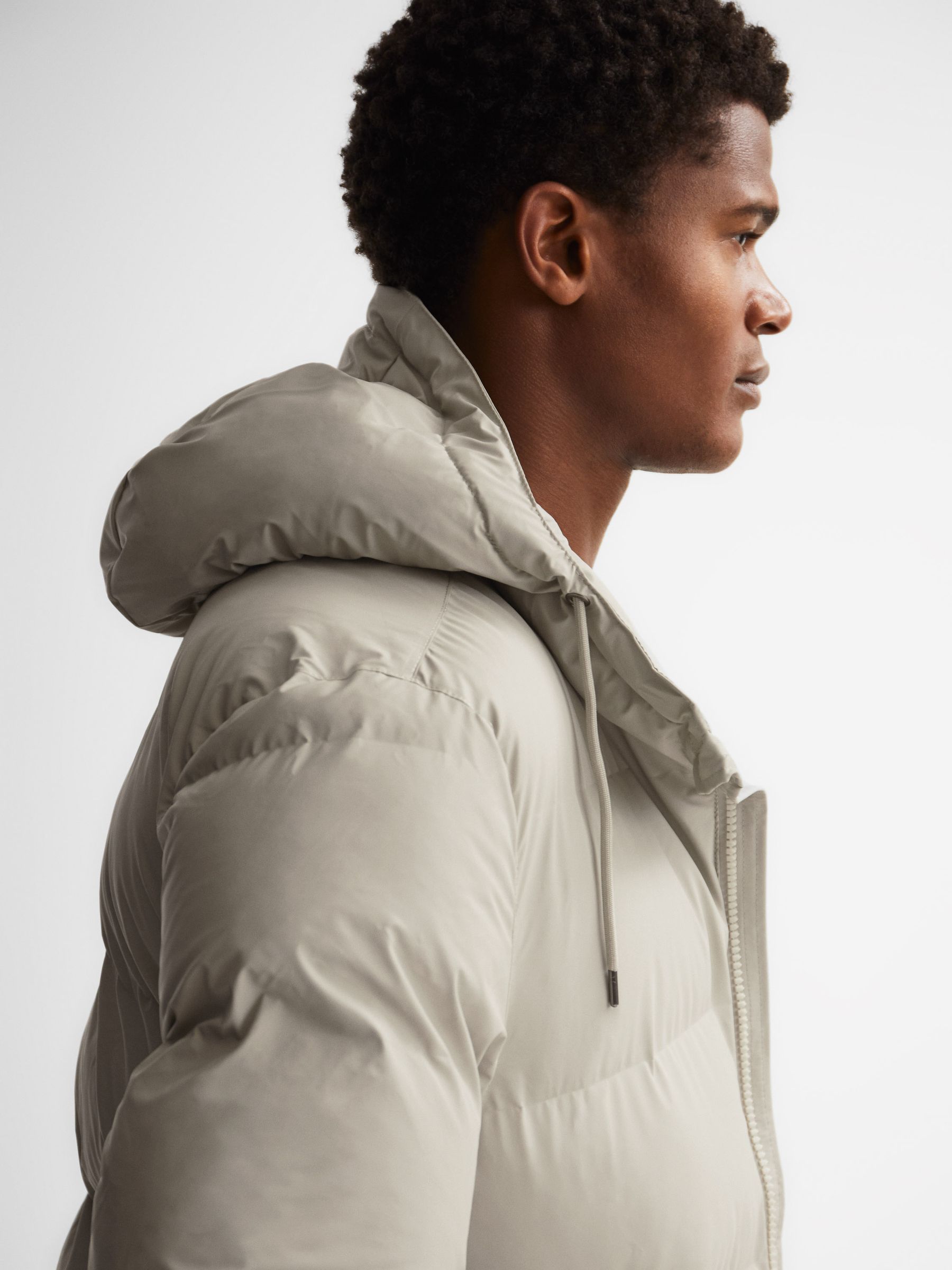 Rains Unisex Hooded Puffer Jacket in Putty - Image 3 of 5