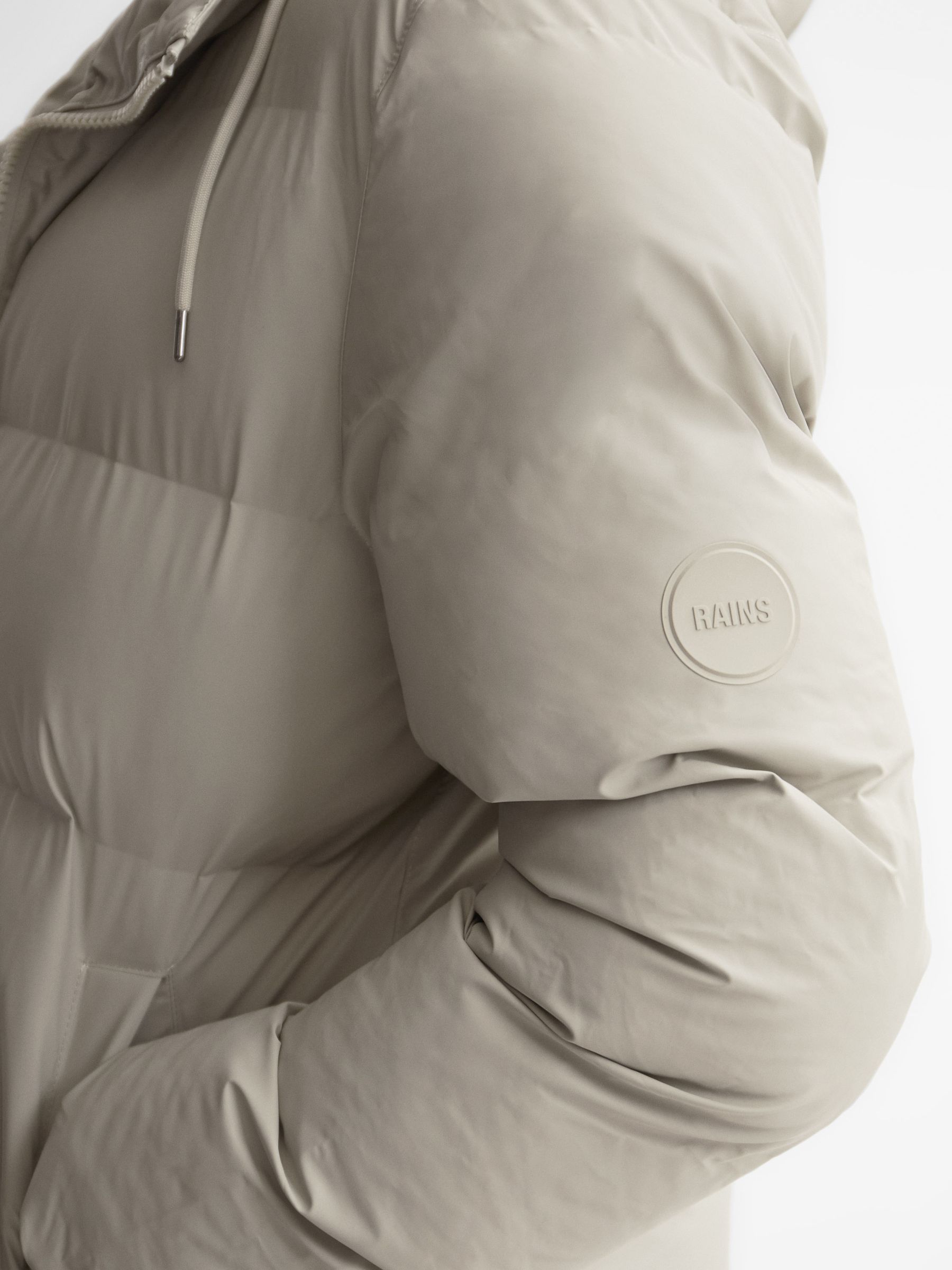 Rains Unisex Hooded Puffer Jacket in Putty - Image 4 of 5