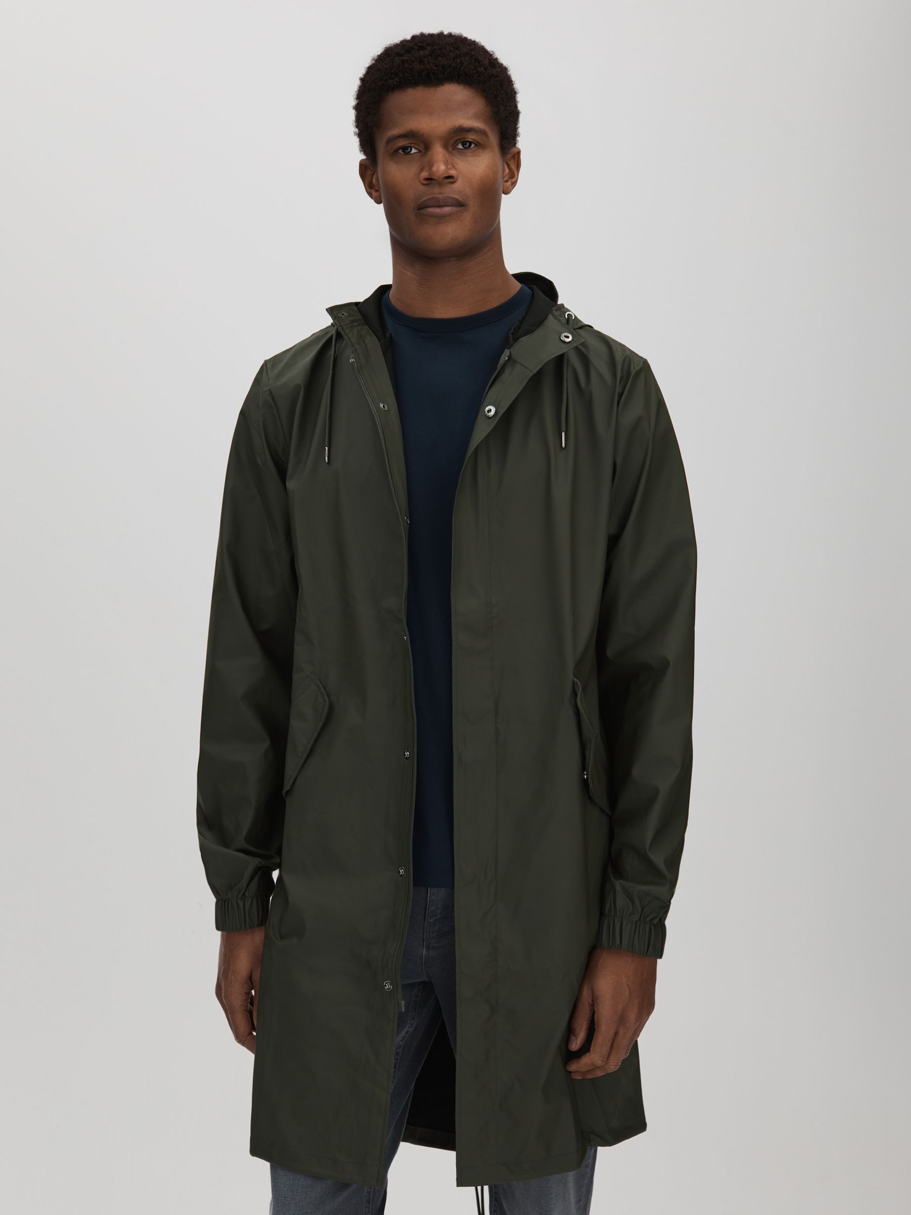 Rains Fishtail Parka in Dark Green - Image 3 of 9